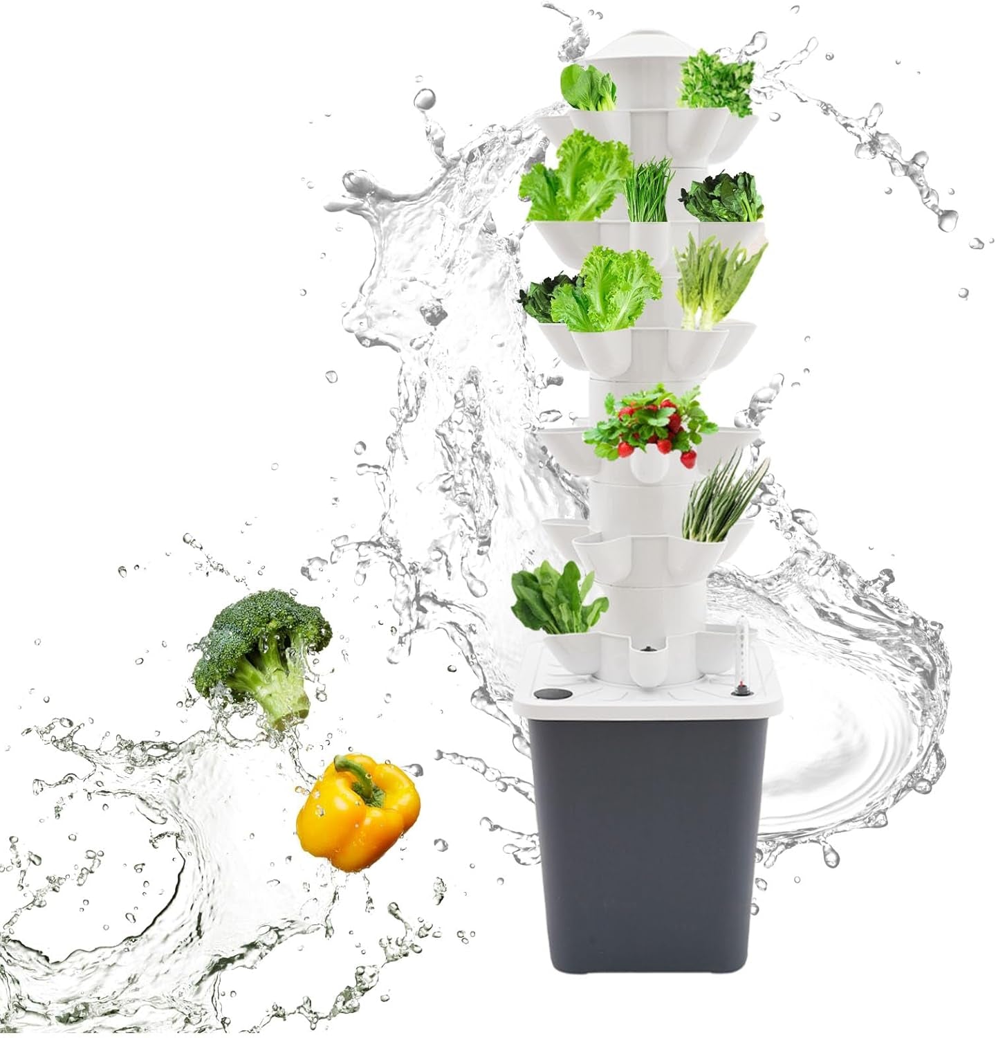 Tour hydroponique de 30 capsules, système de culture hydroponique de jardin, kit de culture hydroponique verticale à 6 niveaux, tour aéroponique avec pompe d'hydratation, adaptateur et lit de semence (gris)