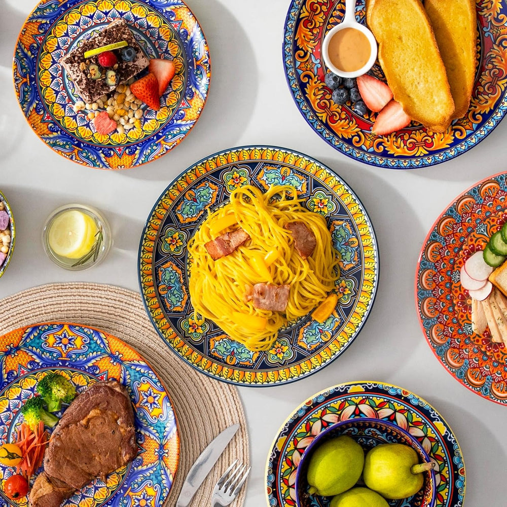 Service d'assiettes pour 6 personnes, service d'assiettes vancasso KRVI pour 6 personnes, service d'assiettes Ø 27 cm, passe au lave-vaisselle et au micro-ondes, assiettes à pâtes, assiettes à petit-déjeuner, assiettes à gâteaux