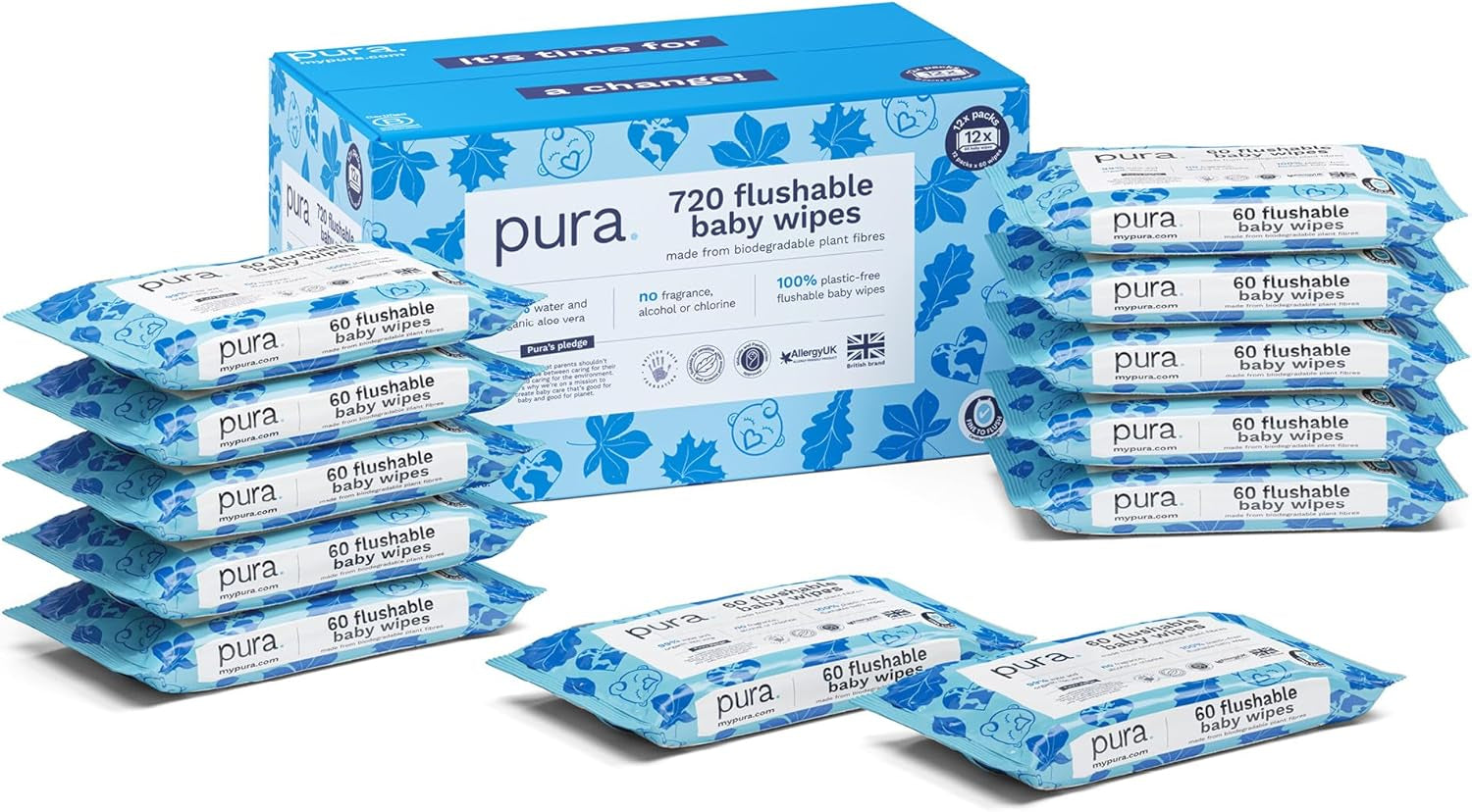 Lingettes jetables écologiques pour peau sensible de bébé, 70 lingettes (1 paquet) 99 % d'eau, 100 % sans plastique, pour peaux sensibles sujettes à l'eczéma, nouveau-né, biodégradables, végétaliennes