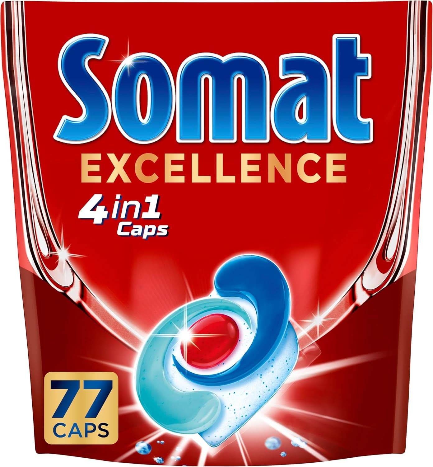 Somat Excellence 4In1 Caps (141 Caps), Détergents pour lave-vaisselle à dissolution rapide Naty Shop Détergents de cuisine 77 capsules fraîches