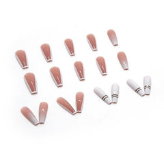 24 pcs French Press On Long Nails Cercueil Blanc Ongles Artificiels Ombre Rose Nude Adhésif Ongles Acrylique Ongles Ensemble Ongles Conseils Pour Femmes Printemps Été Accessoires Ongles