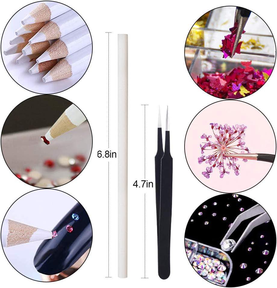 Kalolary Fleurs séchées pour ongles, papillon, paillettes, feuille de vernis à ongles, autocollants, pince à épiler, pierres à ongles, strass, crayon pour conception d'ongles 3D, décorations DIY
