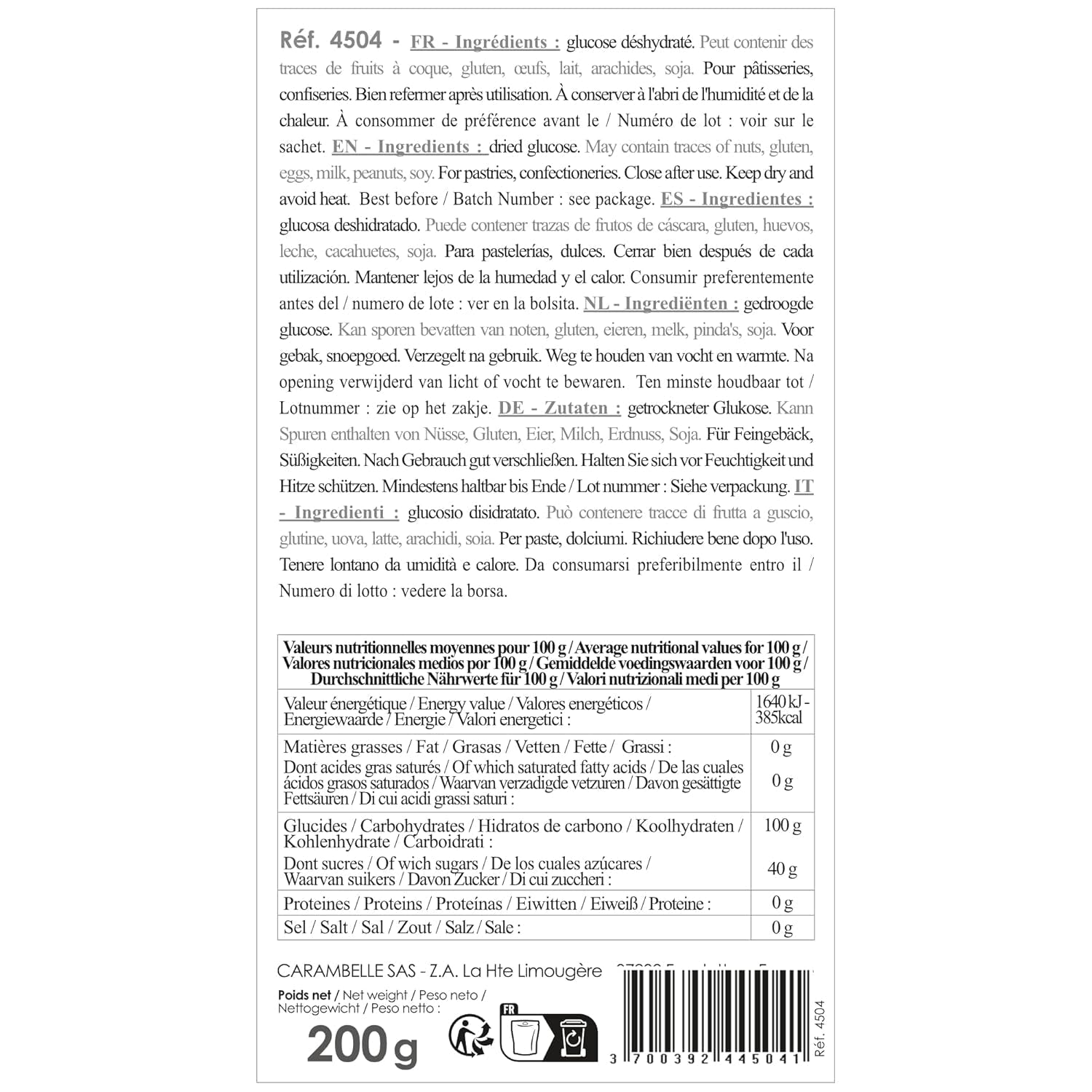 Scrapcooking Dörrte Glucose, 200 G Édulcorants Naty Shop