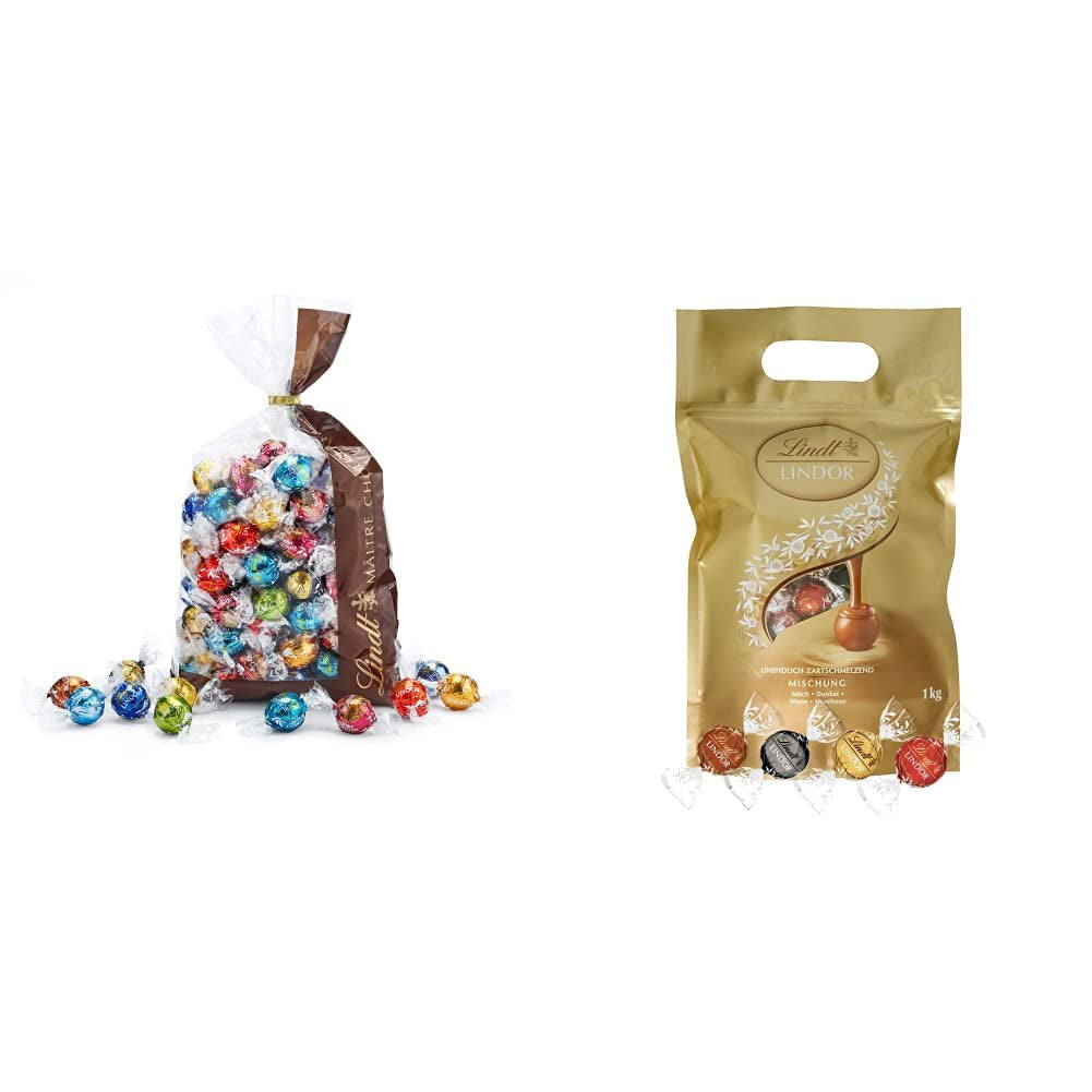Mélange de chocolat LINDOR | 1371g | Env. 109 boules : Mélange classique pour boules de chocolat au lait et LINDOR | Env. 80 boules de chocolat (lait, blanc, noir 60%, noisette) | Emballage en vrac, 1 kg