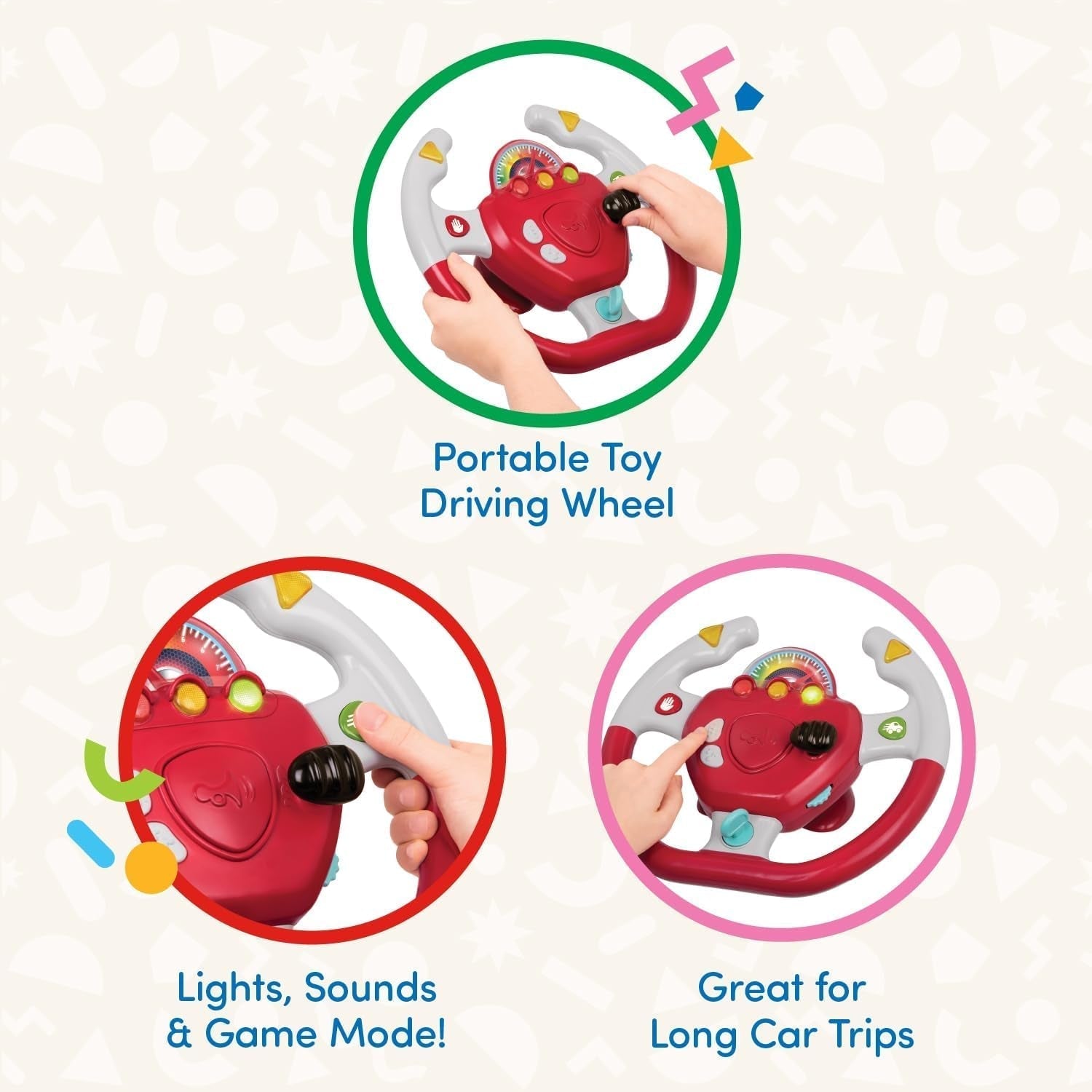 Battat en plastique, jouet interactif au volant BT2525Z également pour les voyages et les promenades en voiture avec lumières et sons pour les enfants de 2 ans et plus, rouge, compatible avec les voitures Bebe Toys Naty Shop