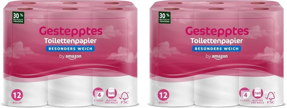 By Amazon Papier toilette matelassé 4 épaisseurs, extra doux, 48 rouleaux (12 rouleaux, lot de 4), 160 feuilles par rouleau, certifié Fsc