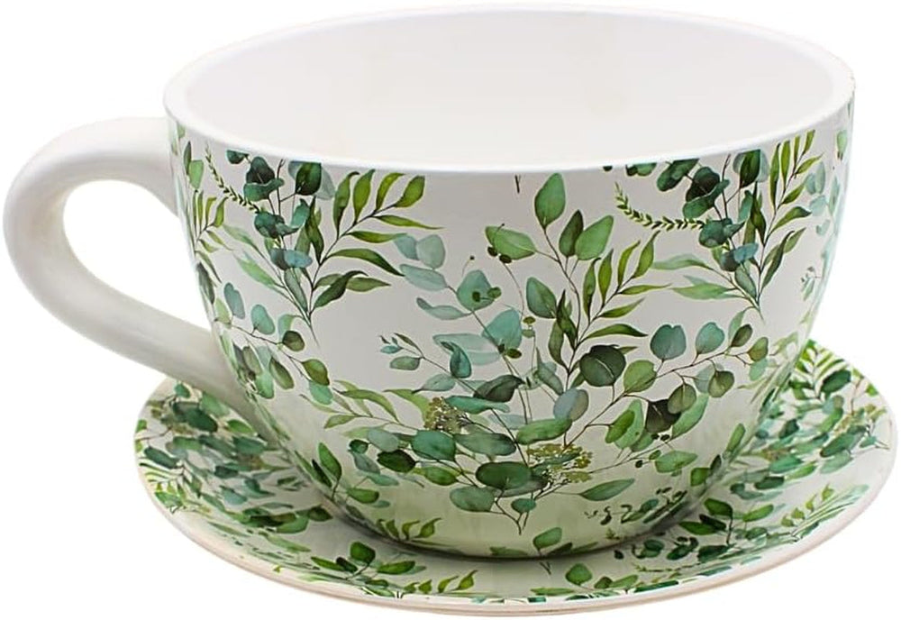 Ghiveci de flori Dekohelden24, jardinieră, ghiveci pentru plante, recipient pentru plante, ghiveci de flori. Ghiveci ceramic în formă de cupă cu mâner, design: lavandă, L/l/Î 25 x 23 x 14 cm.