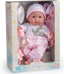 JC Toys- Berenguer Boutique 38 cm große realistische Babystoffpuppe mit offenen/geschlossenen 10-teiliges Geschenkset mit Flasche, Rassel, Schnuller & Zubehör Rosa Ab 2 Jahren