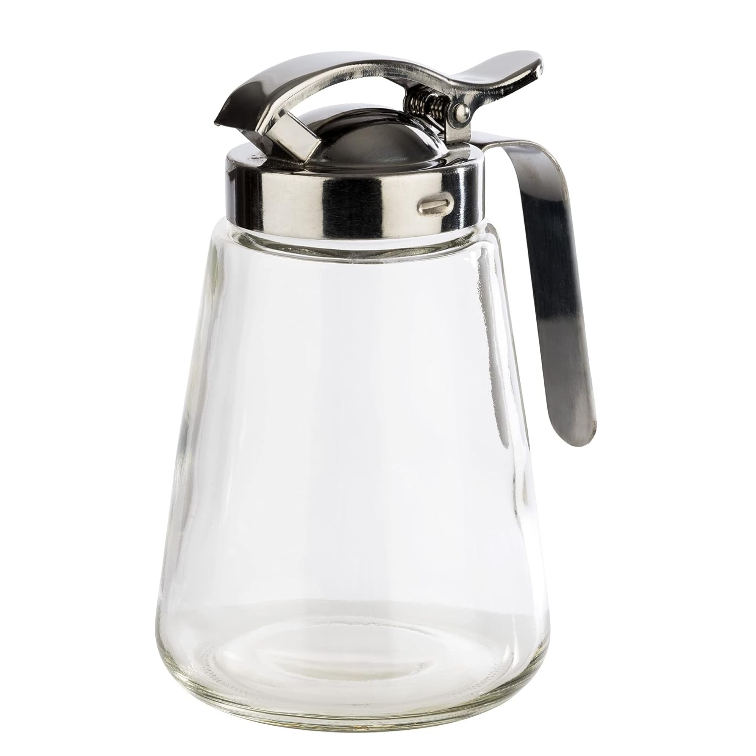 APS 765 Mug universel, mug verseur en verre avec bouchon à vis en acier inoxydable, mug verseur pour miel, café crème ou autres liquides, 8,5 x 12 cm, hauteur 13 cm