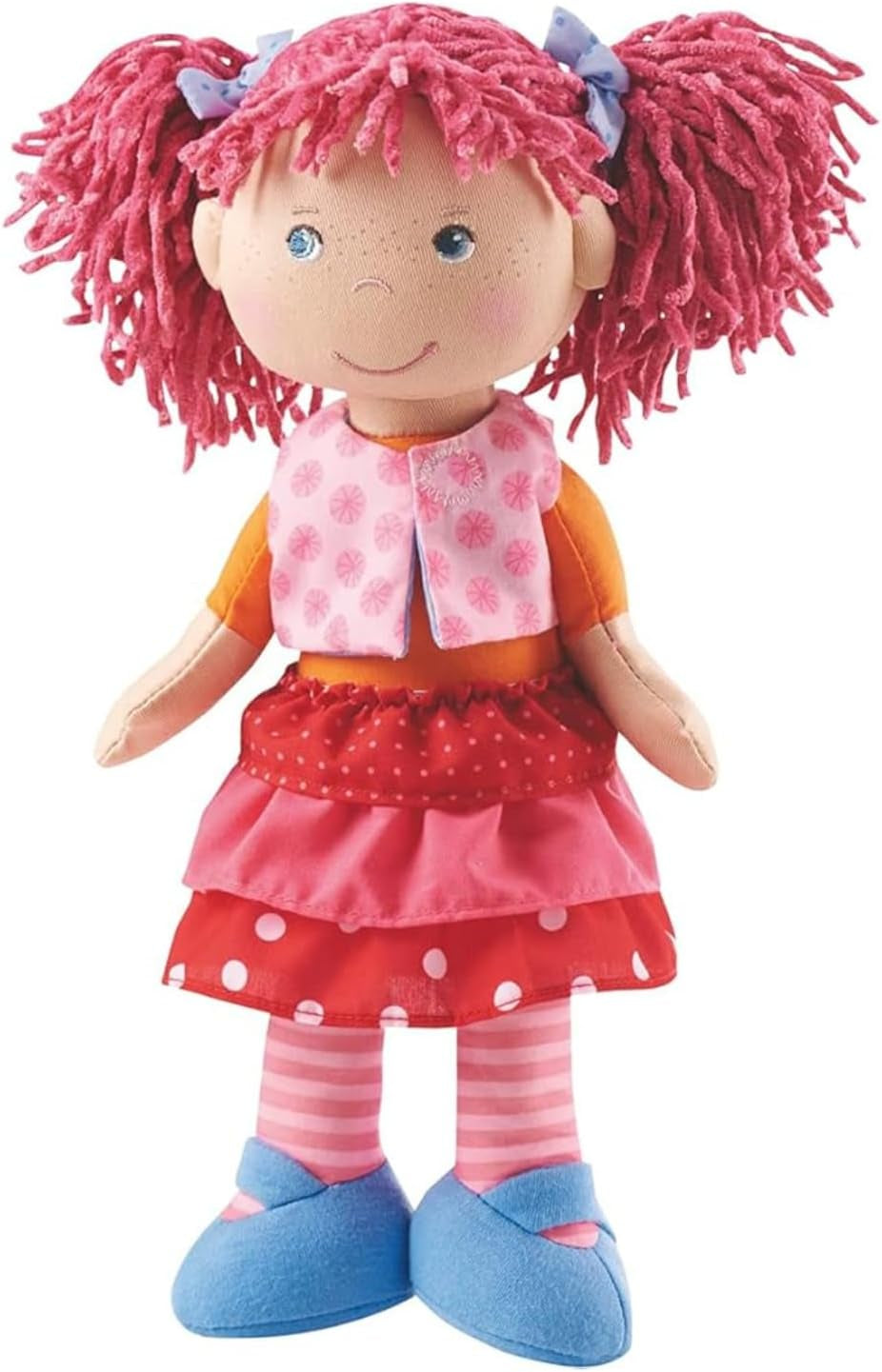HABA Puppe Lilli-Lou – Weiche Stoffpuppe ab 18 Monaten – 30 cm mit Kleidung & Haaren – Ideale Spielgefährtin für Kleinkinder – 1302842001