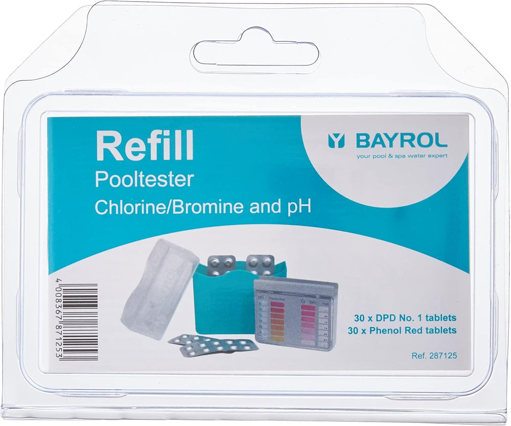 Tester de apă BAYROL pH/CI pentru piscine - Tester de apă pentru piscine - Valoare pH și clor liber - 2 x 20 tablete reactive, fiecare cu fenol roșu și DPD nr. 1 - Test de apă, pH-metru
