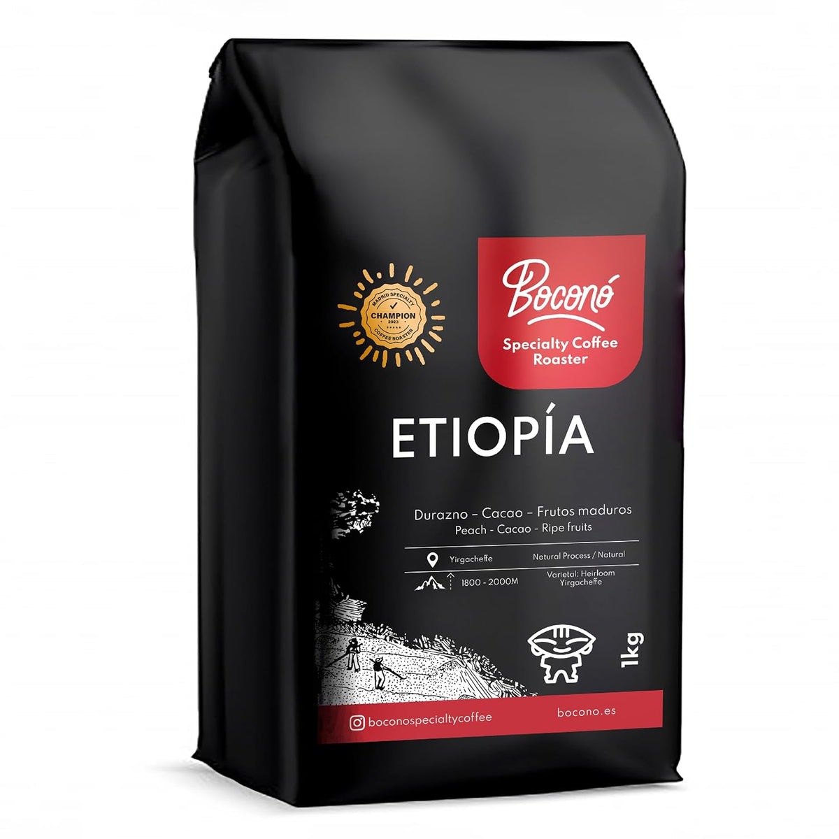 Café de spécialité Boconó Ethiopie 100% Arabica, torréfaction moyenne, 1 kg - Idéal pour le café V60, Chemex, Kalita, etc.