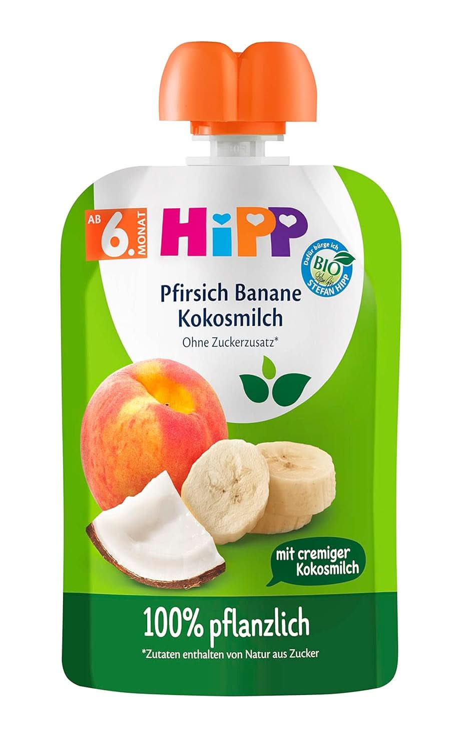 Lait de fruits et légumes Hipp pour bébé, pêches, bananes au lait de coco (4 x 4 x 90g) Mère et Enfant Naty Shop