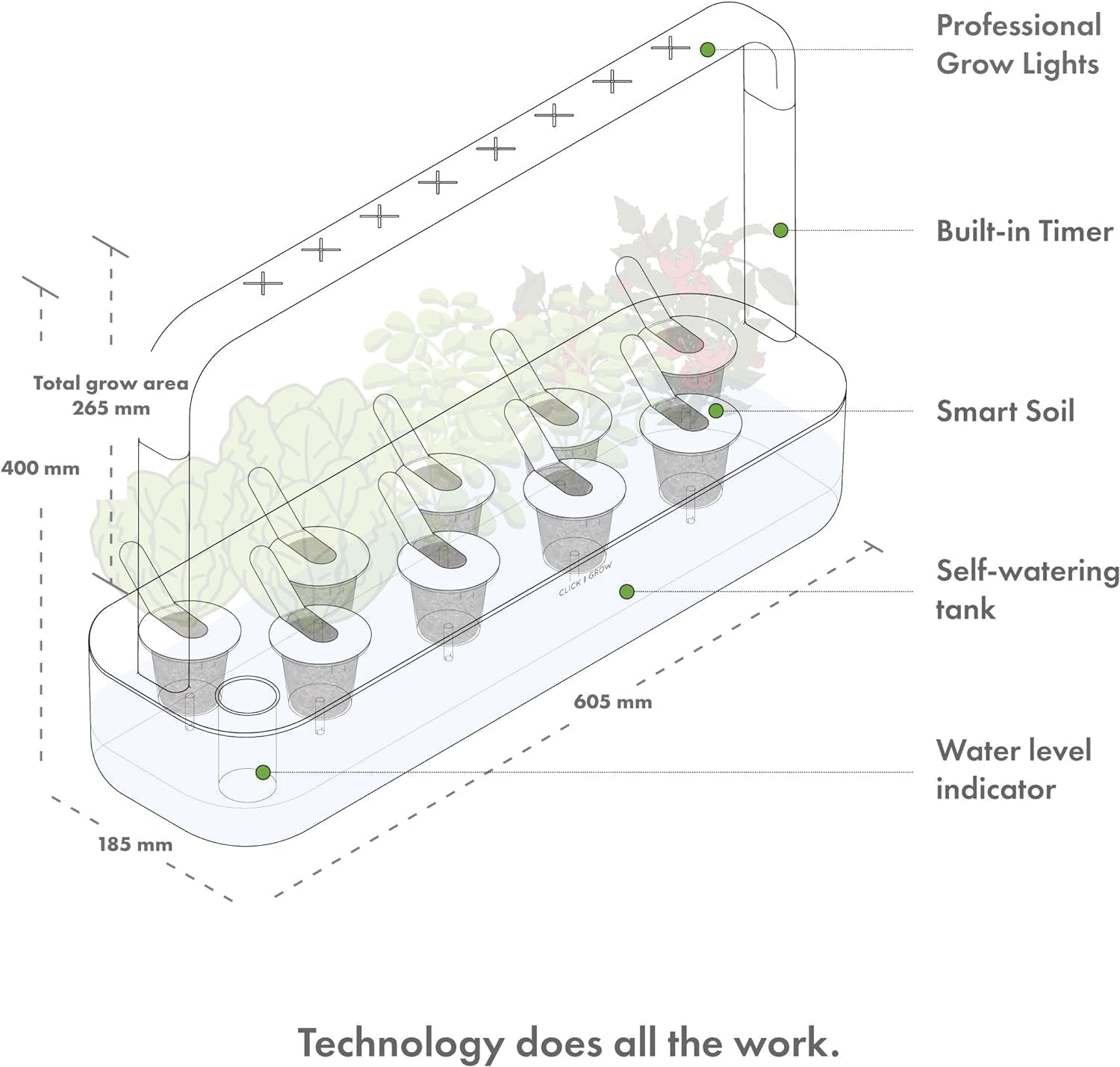 Click and Grow Jardin intérieur, plus facile que le système de culture hydroponique, jardin intelligent LED, jardin d'herbes aromatiques, serre intérieure avec 9 capsules de plantes incluses (blanc)