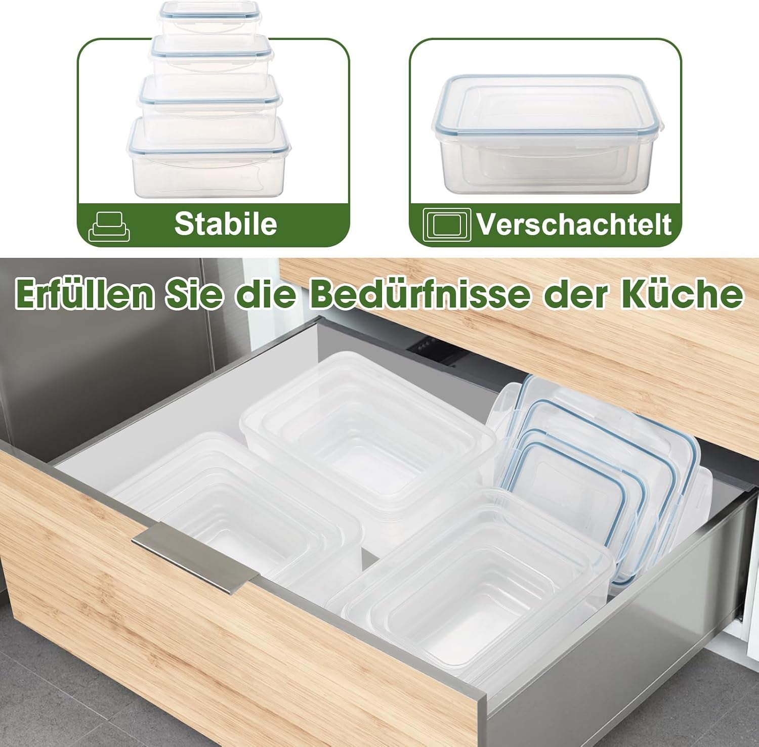 YASHE Pot de Conservation des Aliments avec Couvercle, Ensemble de 12 Pots de Conservation en Plastique, sans BPA, 100 % étanches, empilables et Transparentes, boîtes de Conservation des Aliments Naty Shop