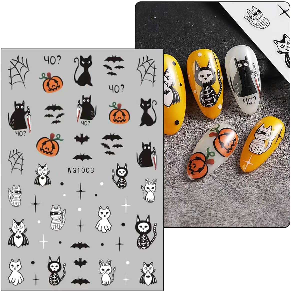 JMEOWIO Autocollant pour ongles Halloween 8 feuilles pour nail art