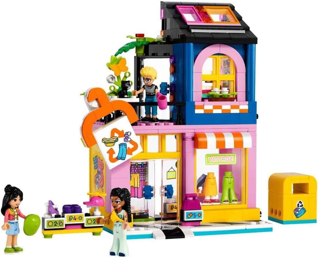 LEGO Friends Ensemble de construction de magasin de mode vintage pour enfants avec magasin de jouets, figurines et chat, modèle de jeu de rôle pour le développement socio-émotionnel, cadeau pour filles et garçons de 6 ans 42614 Jeux de construction Besuche den LEGO-Store