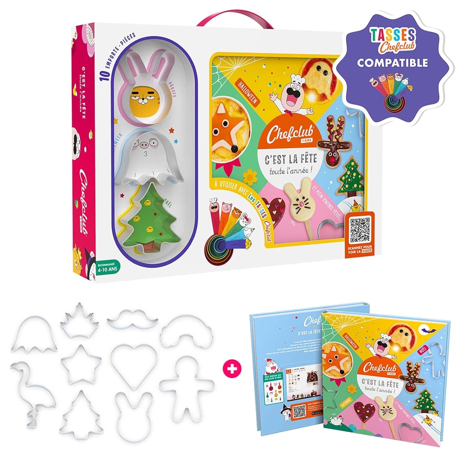 Chefclub Kids - Set de Cuisine Enfant avec 10 Emporte-pièces et Livre de Recettes - Thèmes : Vacances & Occasions Spéciales - Activité Familiale Ludique et Créative - 4 Ans et Plus