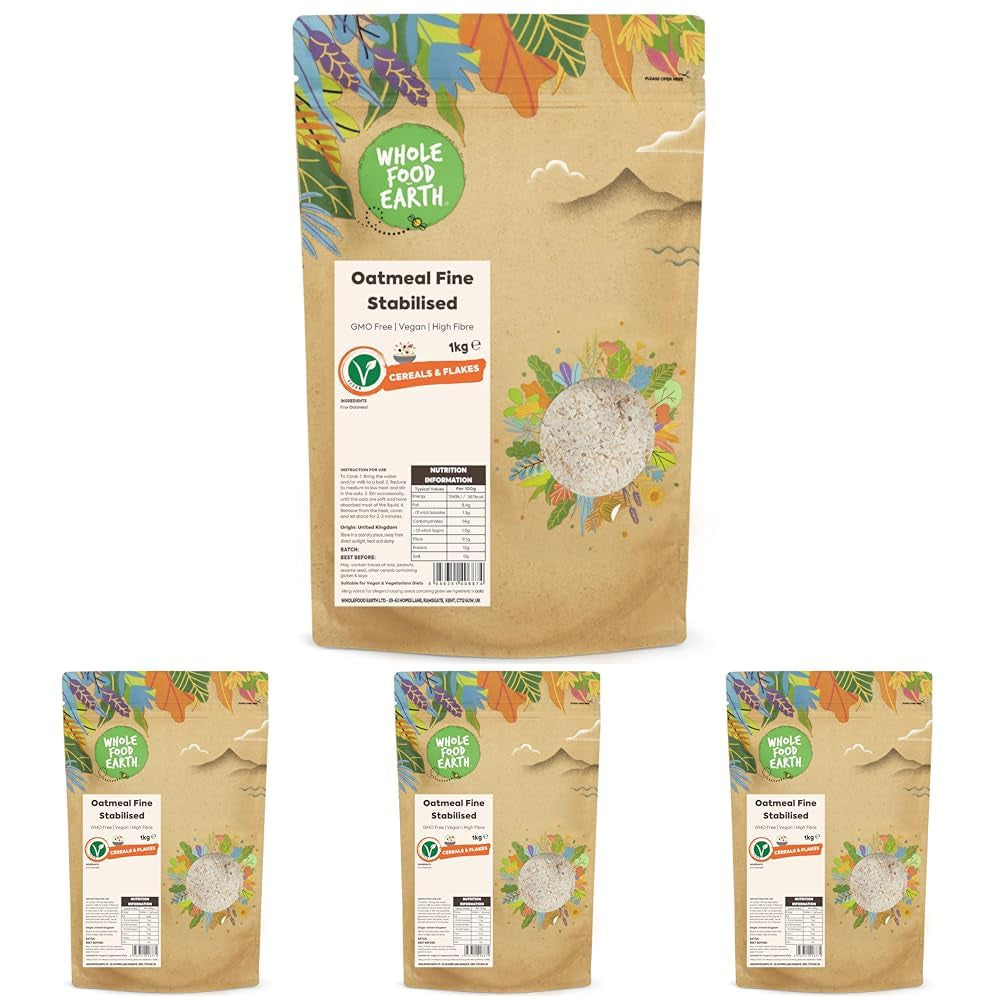 Wholefood Earth Fine Oats - sans OGM - végétalien - sans produits laitiers - sans sucre ajouté 1 kg