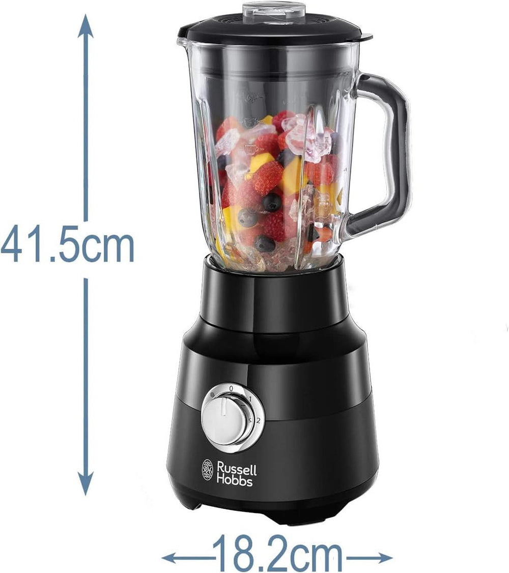 Russell Hobbs Batteur sur socle [1,5 L Glasbehälter] Matt Schwarz (Moteur Starker 0,9 PS, Fonction Impulsion/Ice-Crush, Edelstahlmesser, Mélangeur sans BPA, Elektrischer Zerkleinerer, Smoothie-Maker) 24722-56 Kitchen Naty Shop