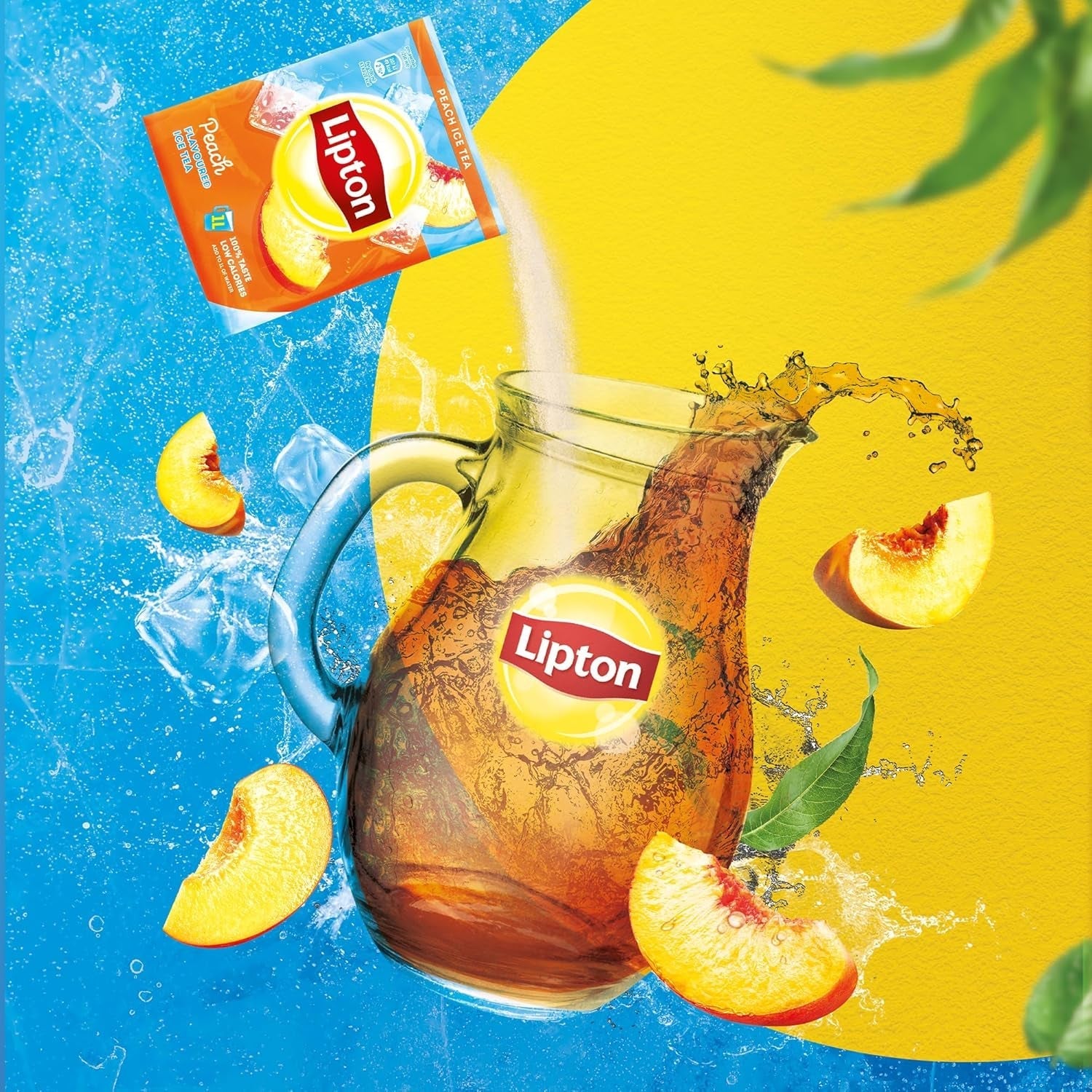 Lipton Peach Iced Tea Set, rafraîchissant pour toute la famille, 18 sachets de thé, poudre de brassage maison