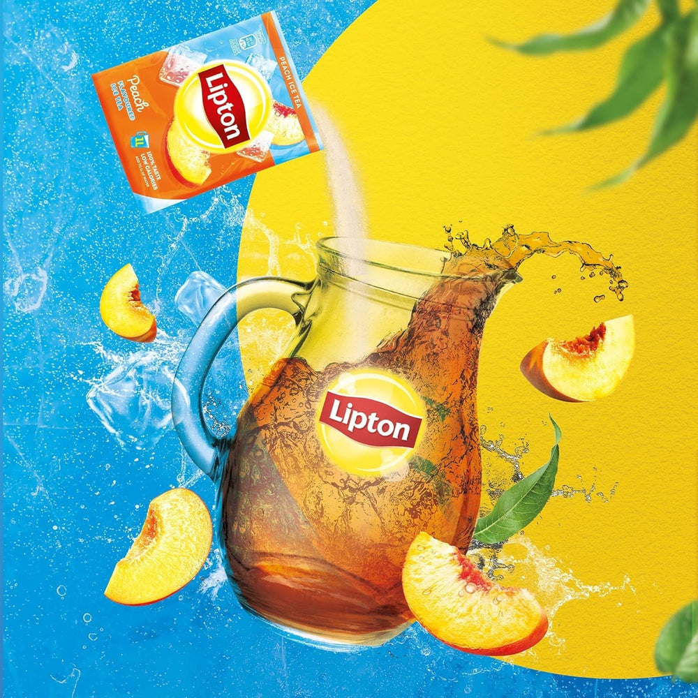 Lipton Peach Iced Tea Set, rafraîchissant pour toute la famille, 18 sachets de thé, poudre de brassage maison