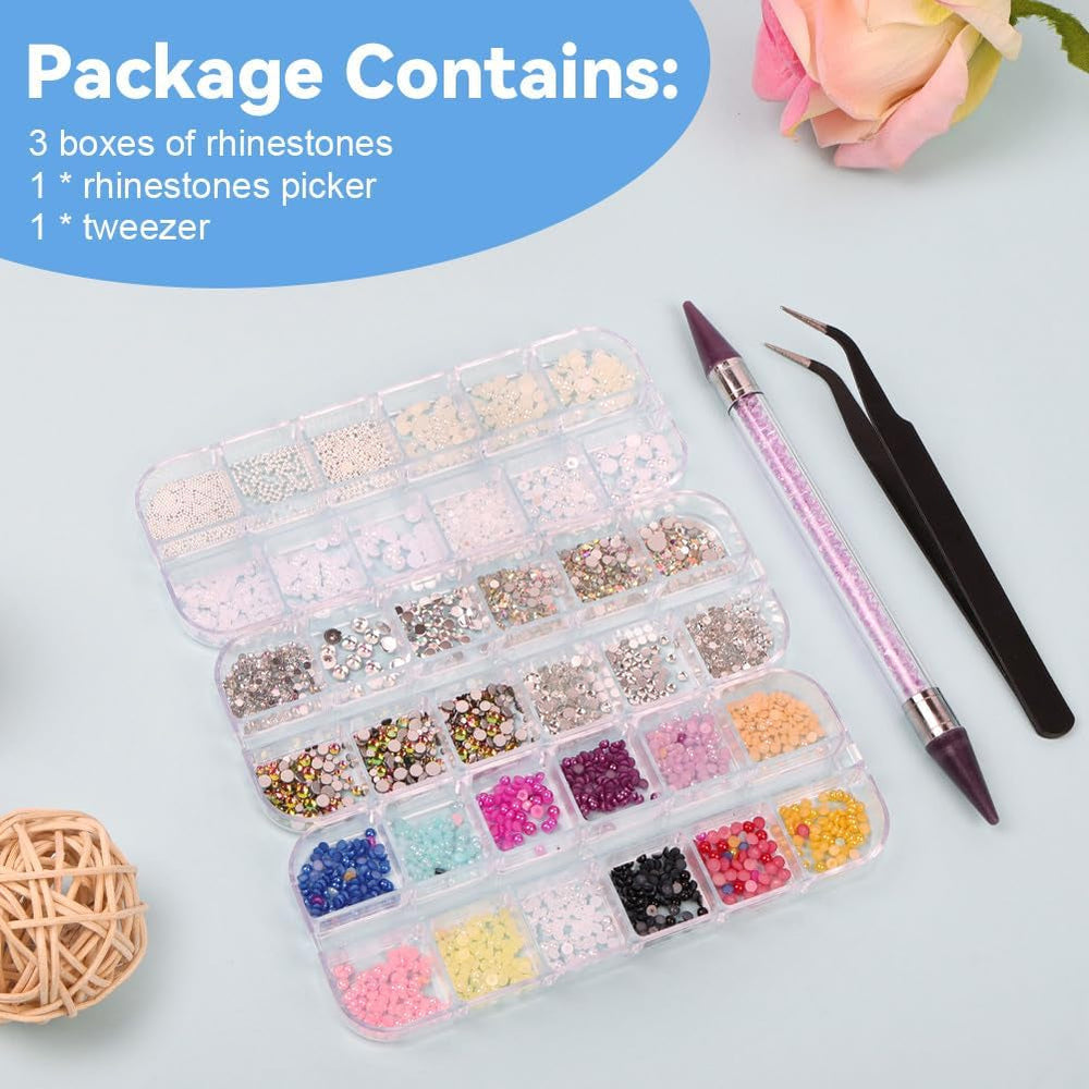 Harz Strasssteine ​​​​4200Pcs Strass Kristalle 1Mm-5Mm Gemischte Kinder Bastelsachen Kit Mit Strass Mit Picking Pinzette et Stift For DIY Nägel Kleidung Kunsthandwerk Gemischt Becher Party (A)