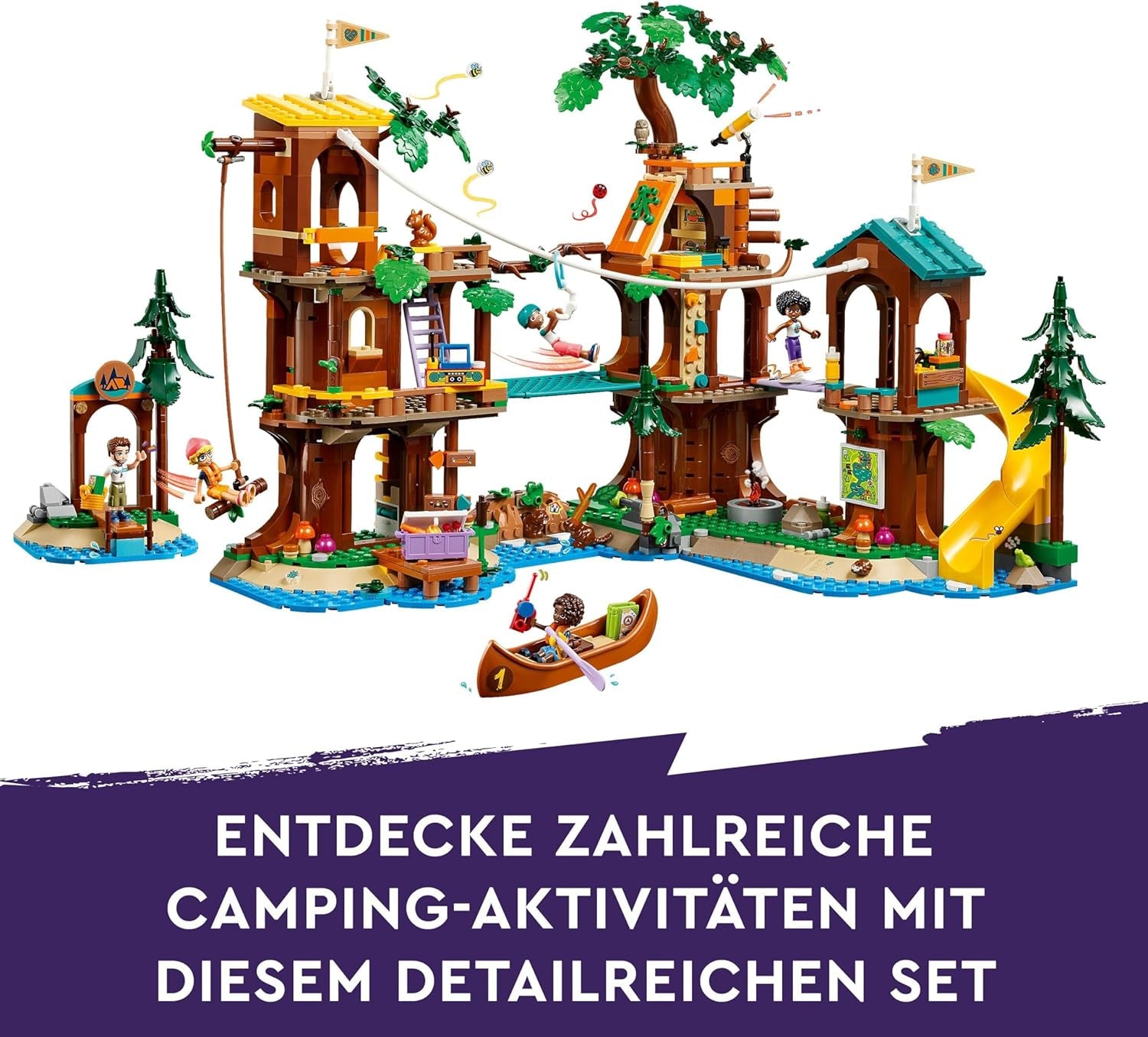 LEGO Friends Tree House At Adventure Camp, set de jeu pour filles et garçons à partir de 8 ans avec 5 figurines et 5 animaux, idée cadeau pour jeux créatifs, jouets de sport, maison de poupée 42631 Sets de construction Besuche den LEGO-Store