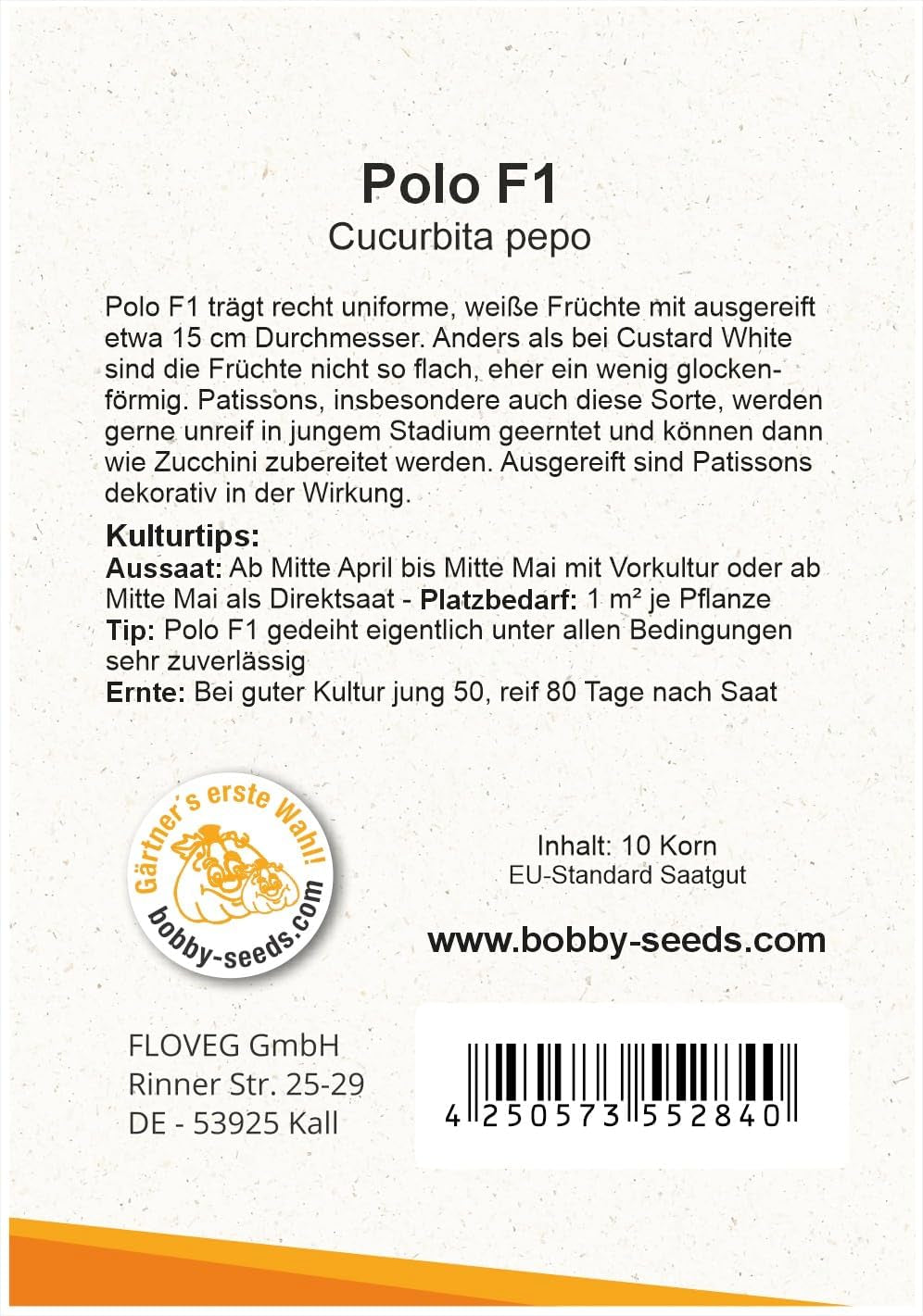 Polo F1 Kürbissamen Von Bobby-Seeds, Portion