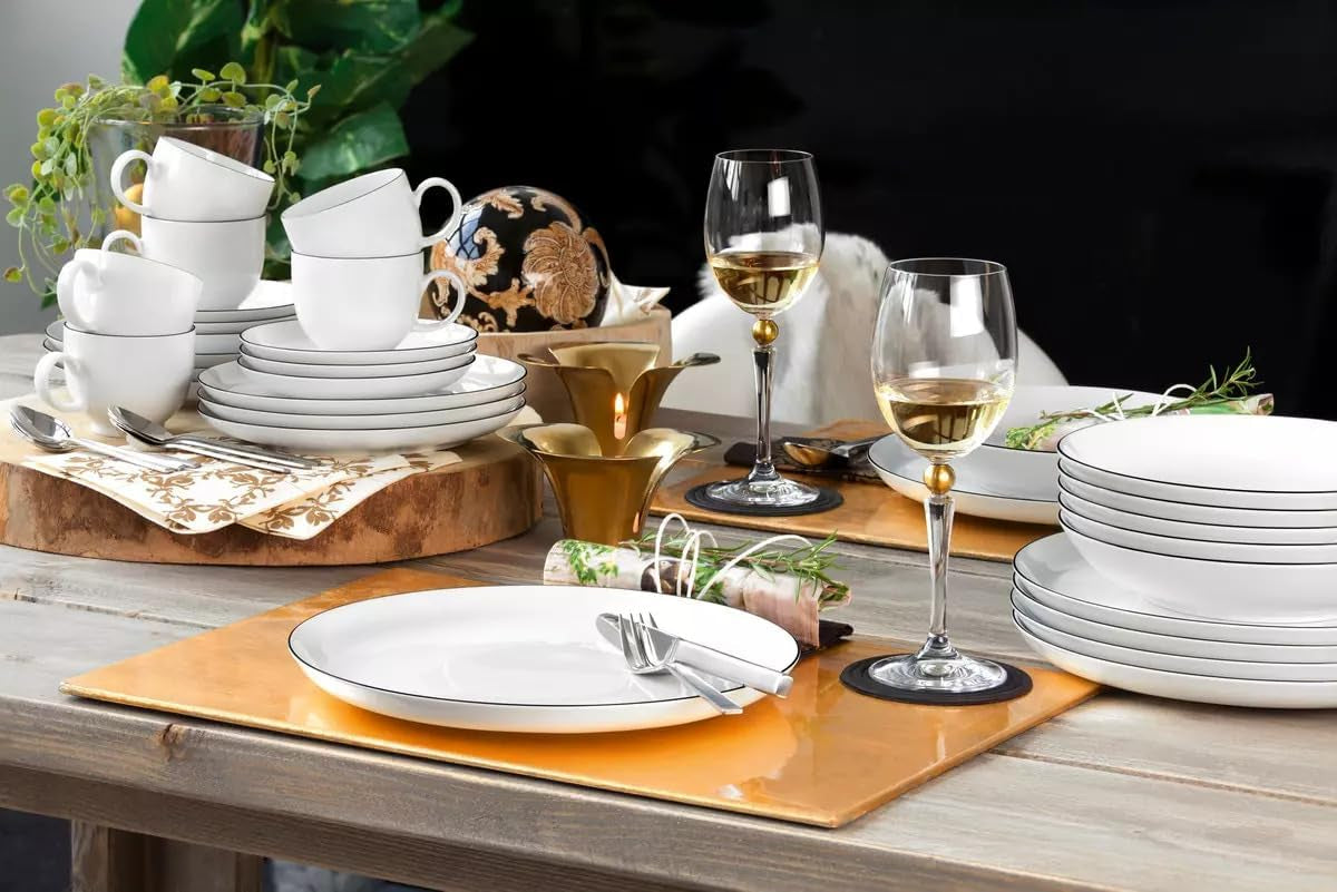 Seltmann Weiden - Lido Black Line - service de table 36 pièces - porcelaine (dont 6 tasses à café)