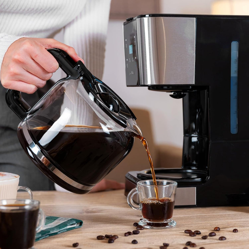 Expresso avec filtre Cecotec Coffee 66 Drop and Touch, puissance 950 W, 1,5 L, 12 tasses, écran tactile, carafe en verre, minuterie 24 heures, 6 interrupteurs, filtre à mailles réutilisable