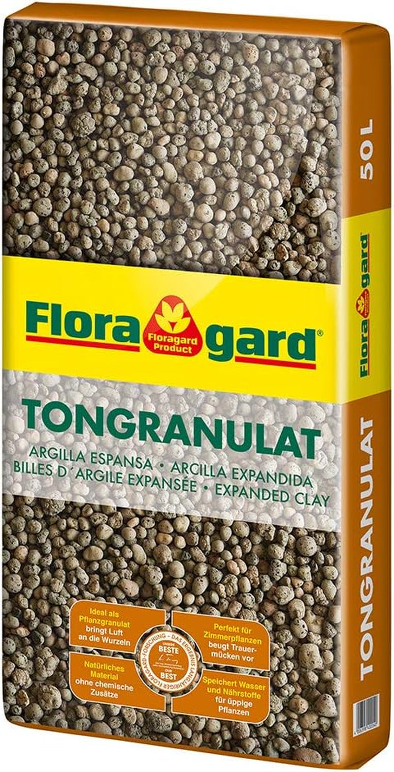 Granulés d'argile expansée Floragard 50 L - matériau de drainage naturel et substrat hydroponique pour pots, bacs, plantes d'intérieur et jardinières - évite l'accumulation d'eau, assure une bonne aération
