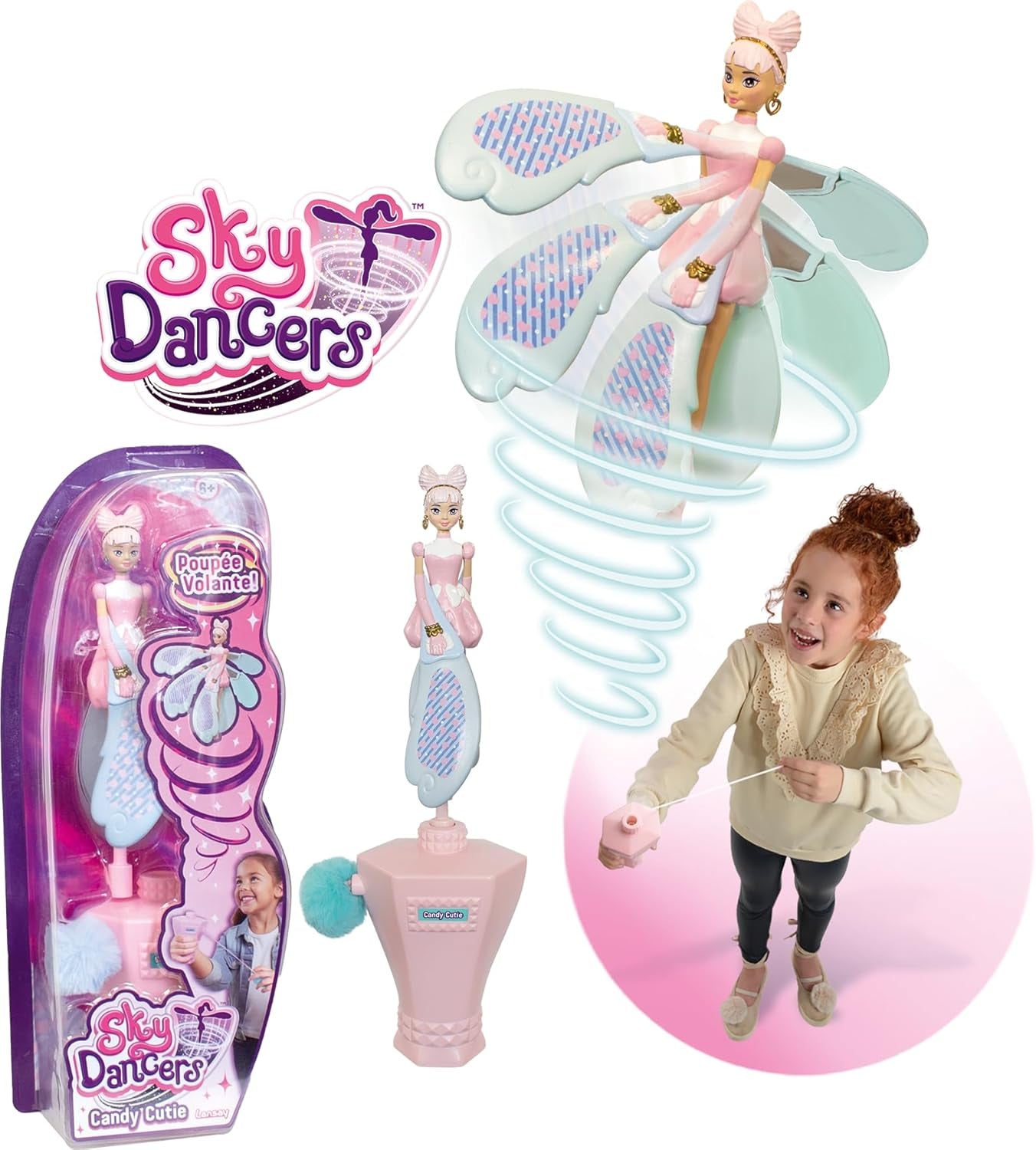 Lansay - Sky Dancers - Candy Cutie Puppe - Magische Fliegende Feenpuppe für Kinder ab 6 Jahren - Fee-Puppe, die mit ihrem Schnur-Launcher in die Luft fliegt - Funktioniert ohne Batterien