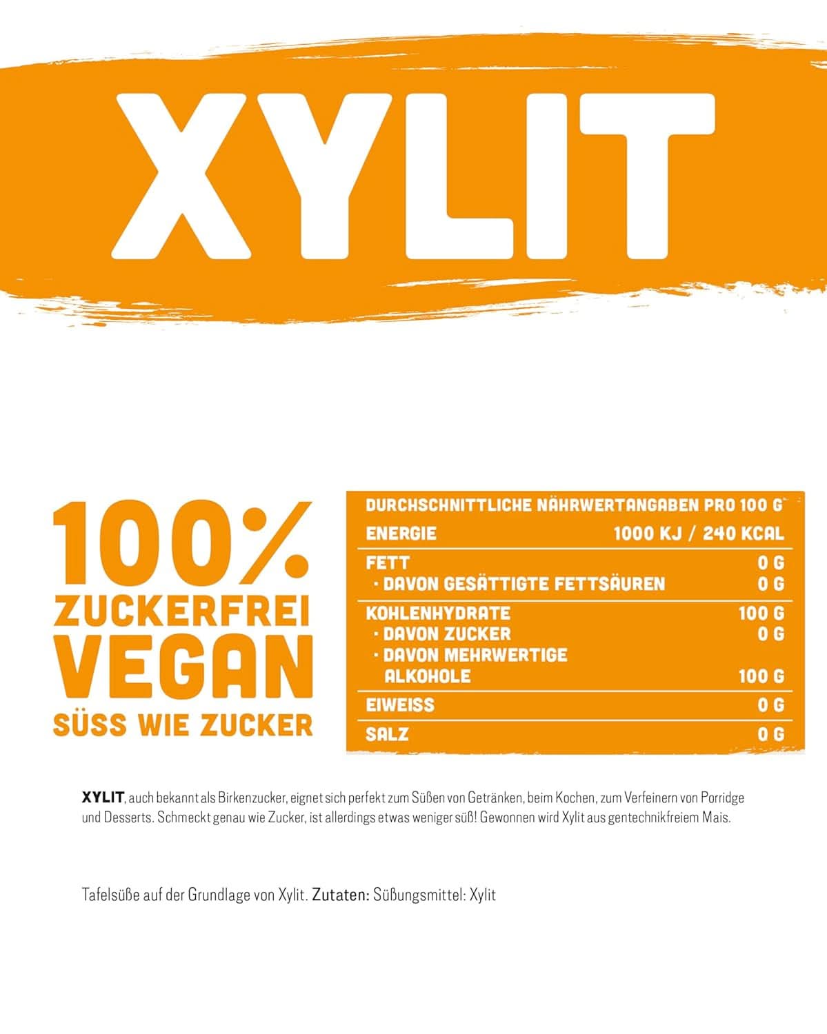 Xylitol premium avec un pouvoir sucrant 1:1 par rapport au sucre, 1kg Édulcorants Naty Shop
