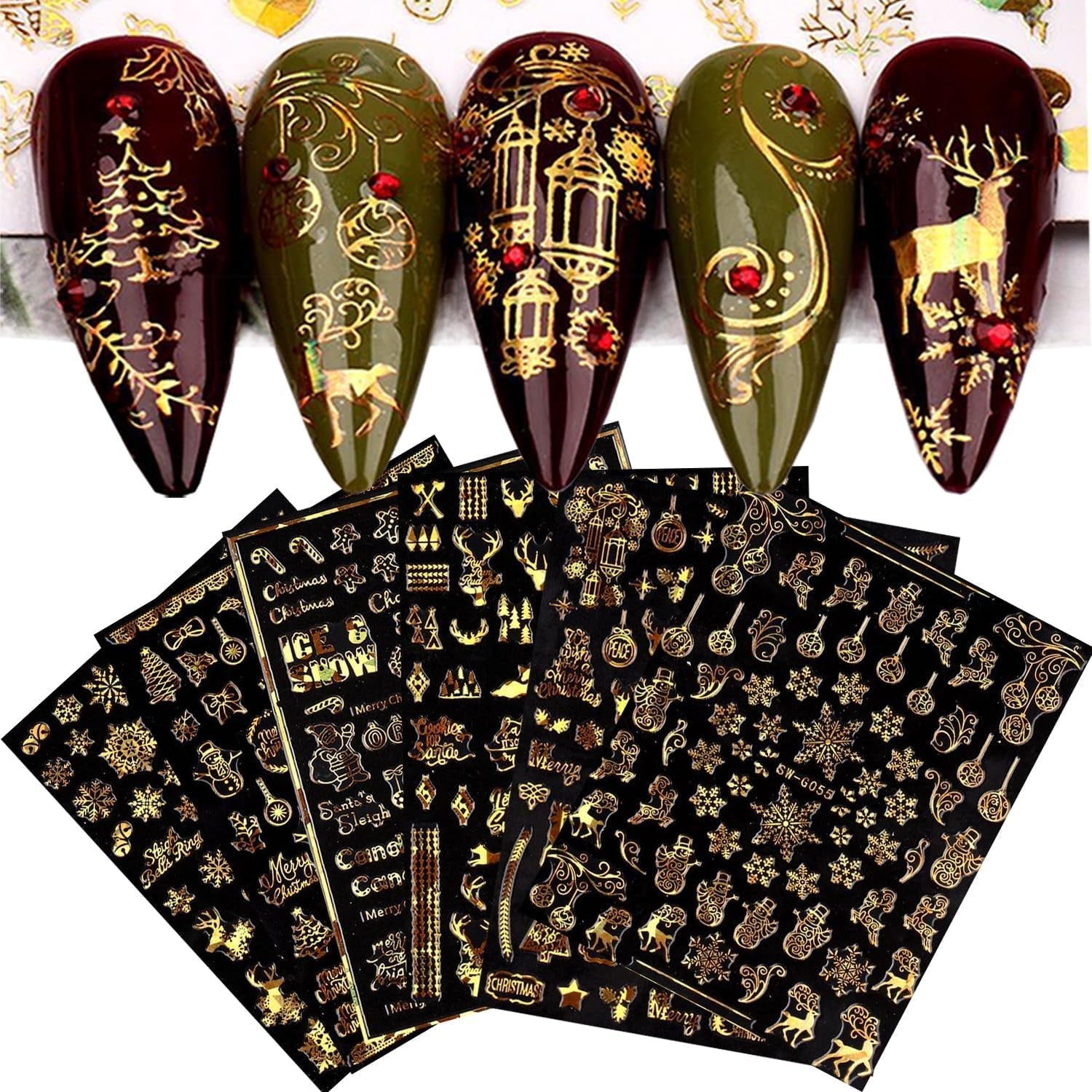 9 Blatt Nagelsticker Weihnachten Nagelaufkleber Selbstklebend Weiß Rentier Schneemann Nail Art Sticker Dekoration Nageldesign Zubehör