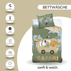 Parure de lit enfant, animaux, 100% coton avec fermeture éclair Literie - enfant Naty Shop