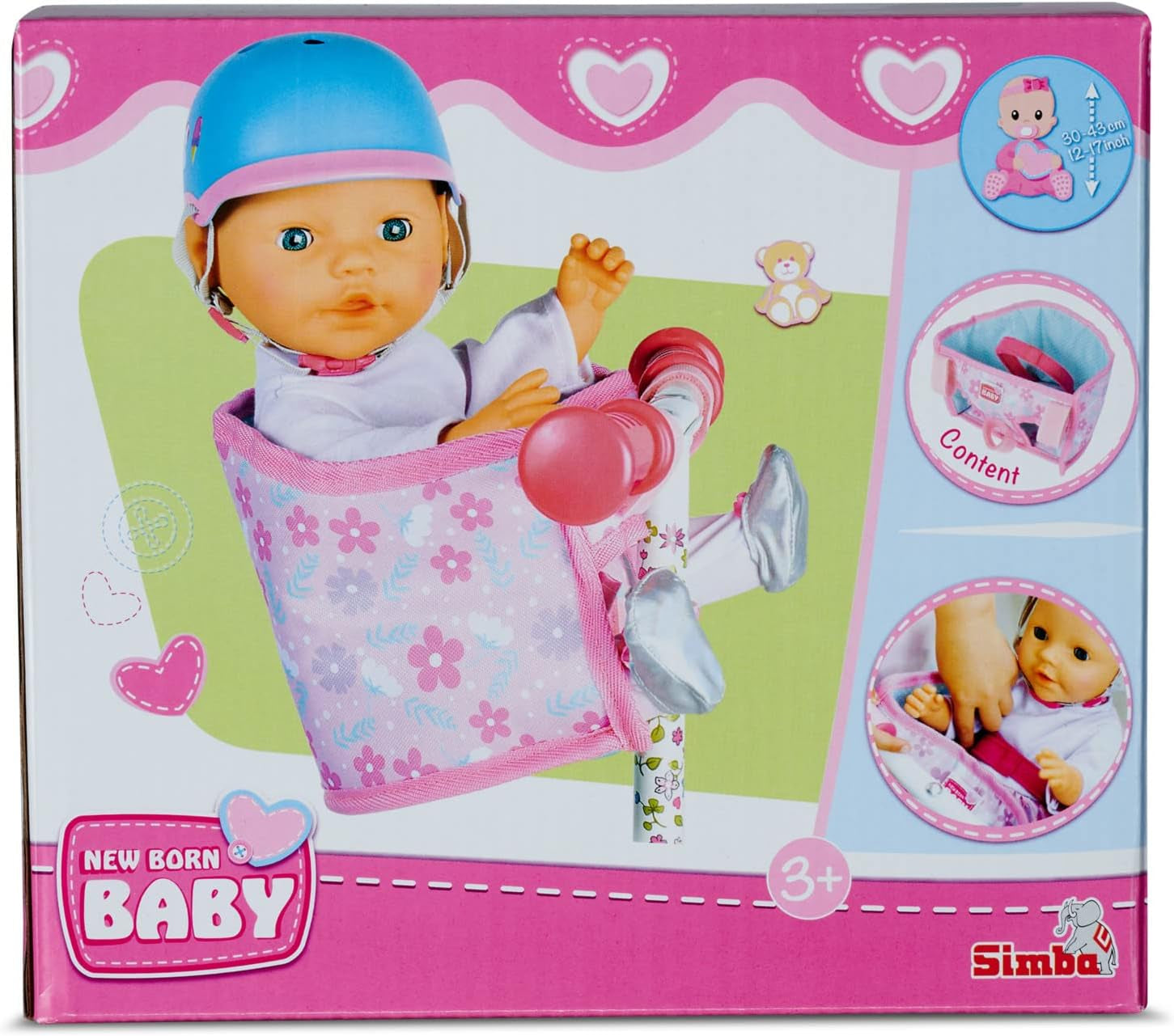 Simba 105560018 - Siège de vélo nouveau-né avec ceinture, accessoire de poupée, siège en tissu, ceinture de sécurité, guidon Velcro, pour poupées de 30 à 43 cm, à partir de 3 ans