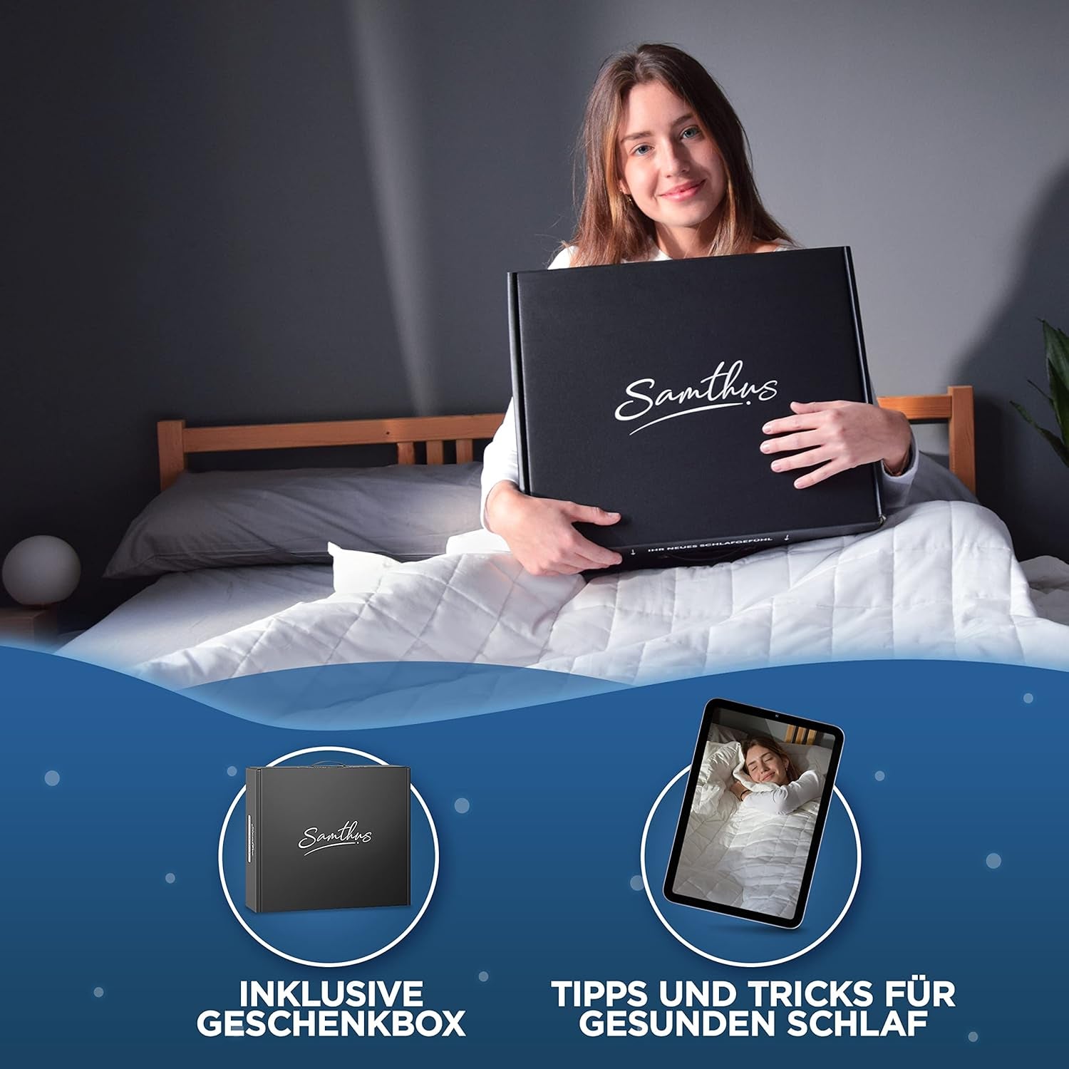 Couverture lestée Samthus 135X200Cm 6Kg certifiée Oeko-Tex - Couverture de relaxation 100% coton - Couverture lourde anti-stress et thérapeutique - Dormez mieux avec notre couverture lourde - Couverture lestée Lits et Couvertures Besuche den Samthus-Store