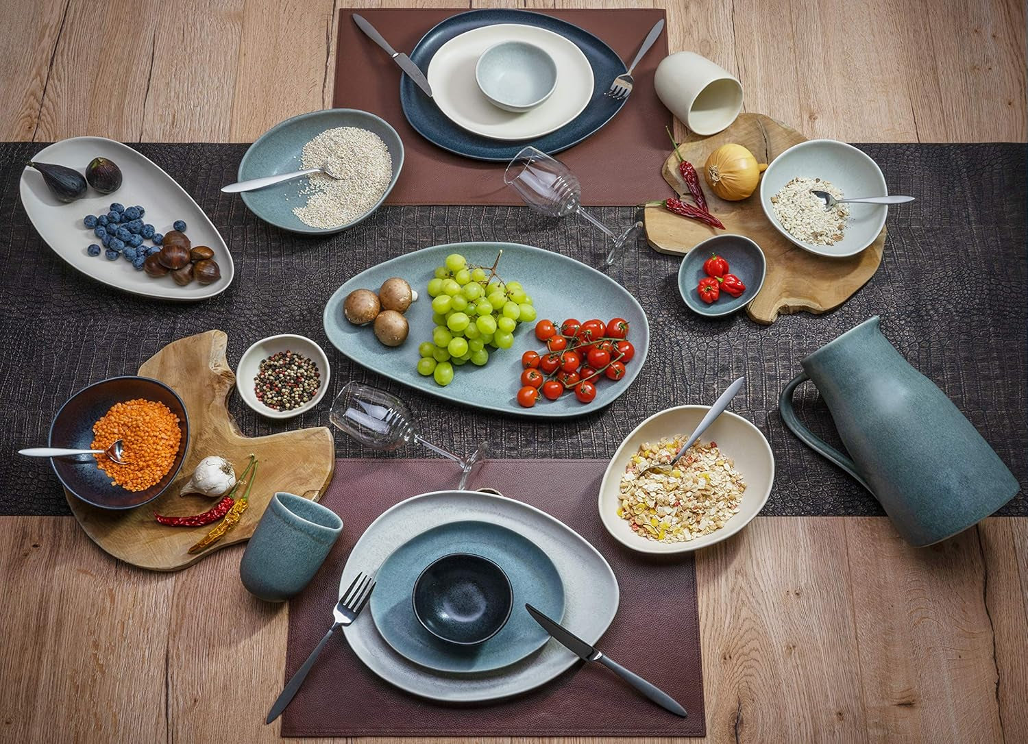 CreaTable, 22139, série PIETRA, service de table 4 pièces pour 4 personnes, service d'assiettes en porcelaine, passe au lave-vaisselle et au micro-ondes, fabriqué en Europe