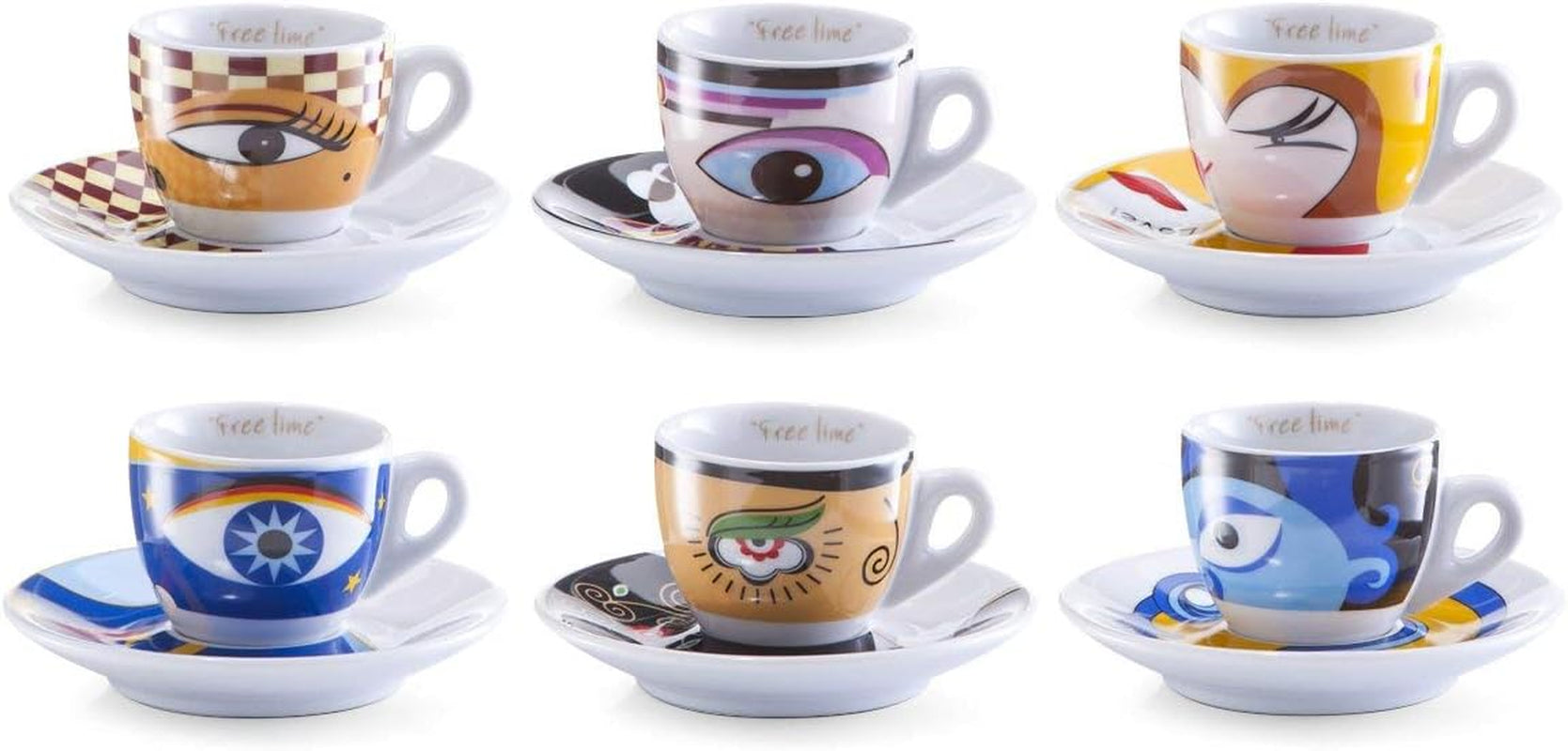 Zeller 26510 Ensemble de tasses à expresso, 12 pièces, Magic Eyes, blanc