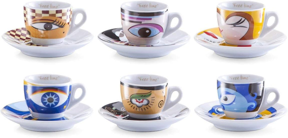 Zeller 26510 Ensemble de tasses à expresso, 12 pièces, Magic Eyes, blanc