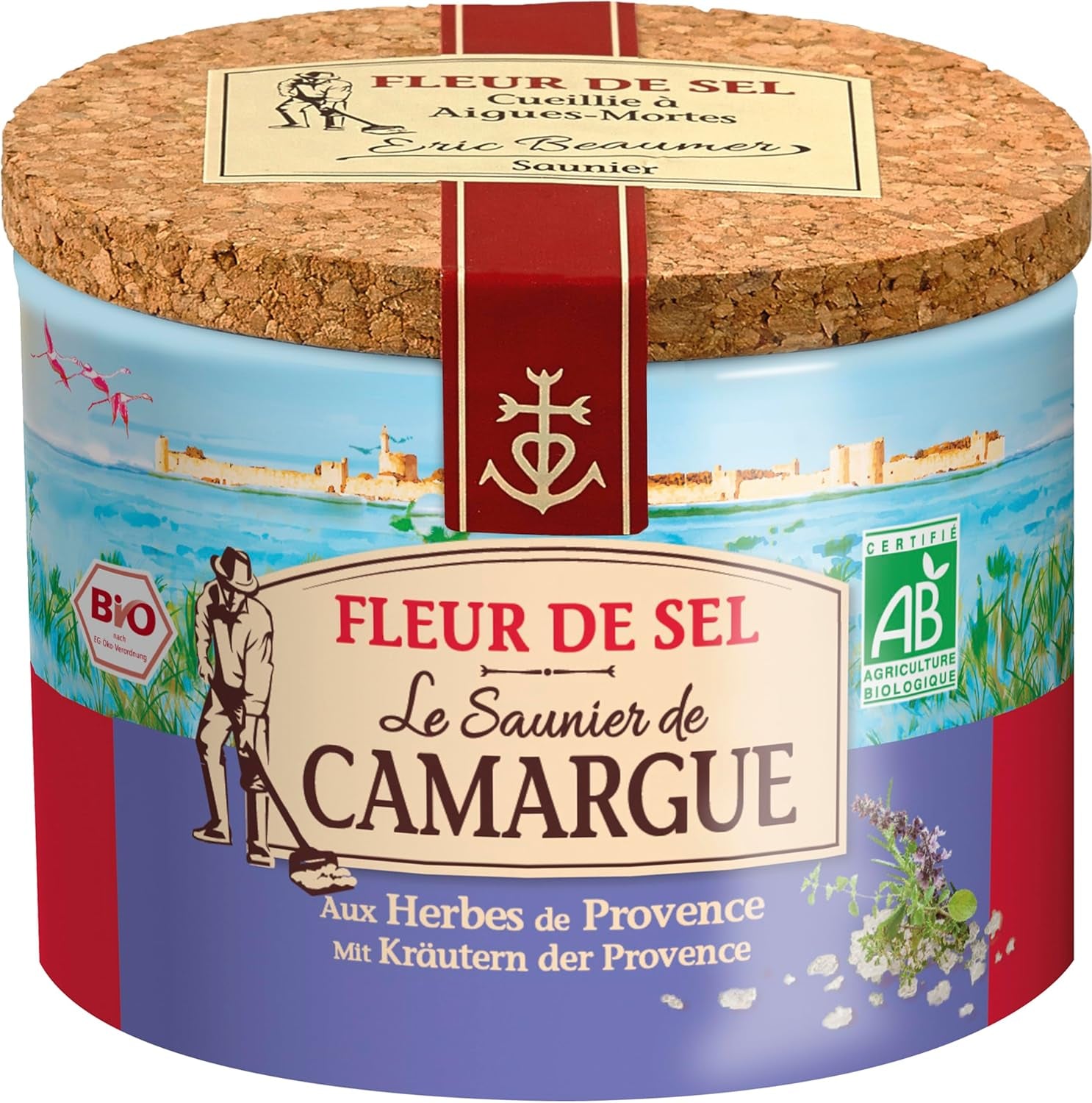 Le Saunier de Camargue Fleur De Sel Citrone Thymian en dose de 125 g, Premium Meersalz aus Süd-Frankreich, Idéal comme Finition von Speisen und zum Verfeinern von Gerichten