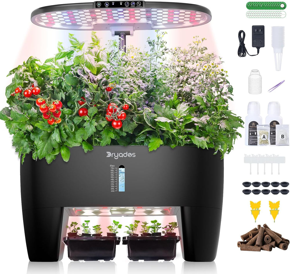 Système de culture hydroponique : 8 capsules, lampe LED à spectre complet de 24 W avec avertissement de faible niveau d'eau | Jardin intérieur pour cuisine, salon, école | Idée cadeau pour les jardiniers amateurs