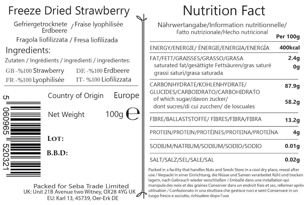 Seba Garden Premium, căpșuni mediteraneene delicioase deshidratate, fără OMG și vegane Produse deshidratate Naty Shop