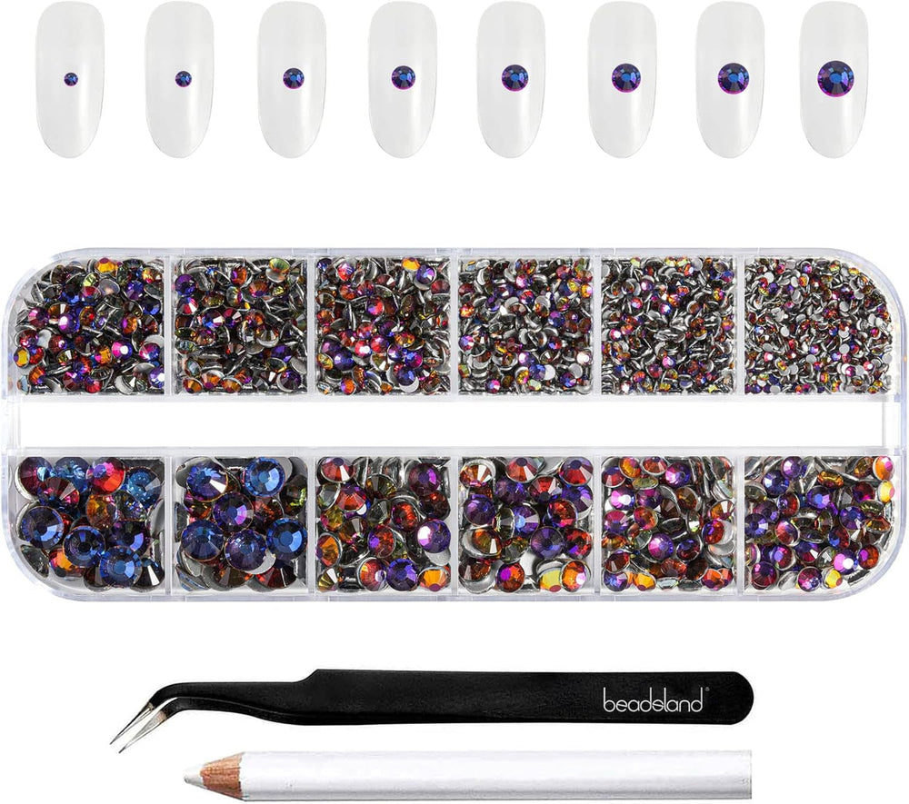 Beadland 2500Pcs Verre Nailart Strasssteine ​​​​Kristall Flatback Edelsteine ​​​​Runde, ​​​​pour Handwerk Gemischt 8 Größen SS4 ~ SS30 Mit Picking Pinzette Und Stift (Kristall Weiss)