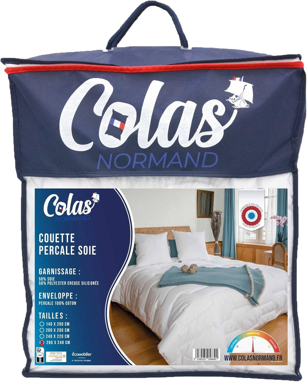 Couette Percale de Coton 240 X 220 cm Percale 100% Coton Haute Qualité Douce et Confortable Durable Finition Fine Fabriqué en France Blanc Naty Shop Quilts & Quilts White Queen (Standard Britannique)