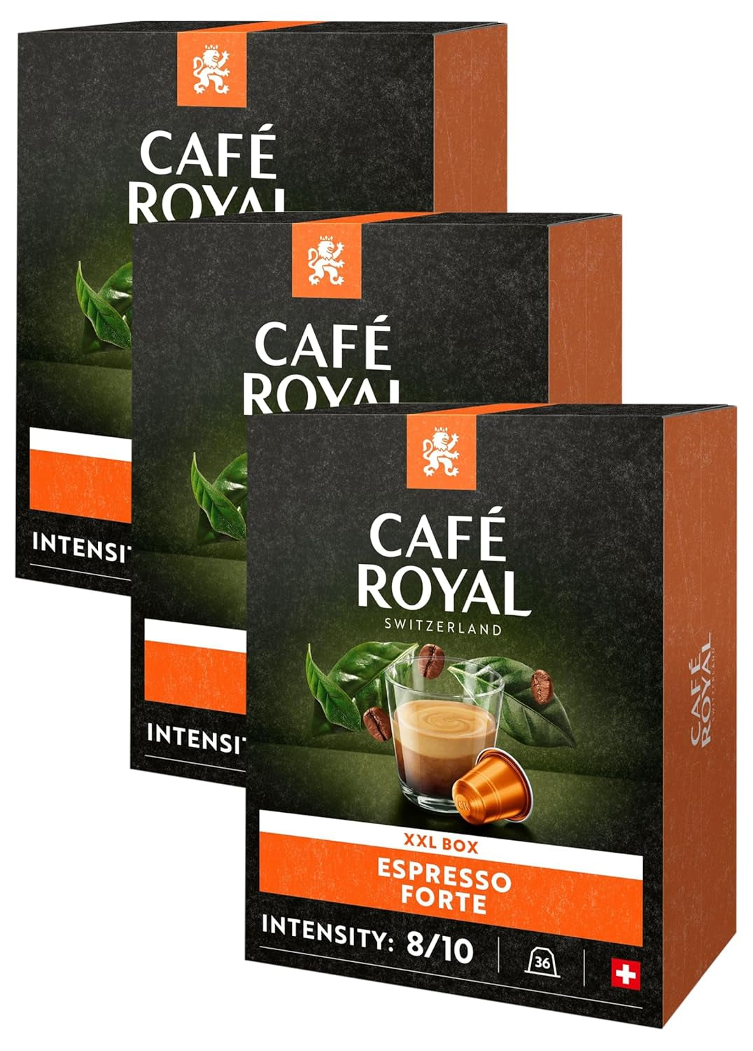 Espresso Forte 36 capsules pour machine à café Nespresso - intensité 8/10 - capsules de café certifiées UTZ en aluminium (emballage avec 3)