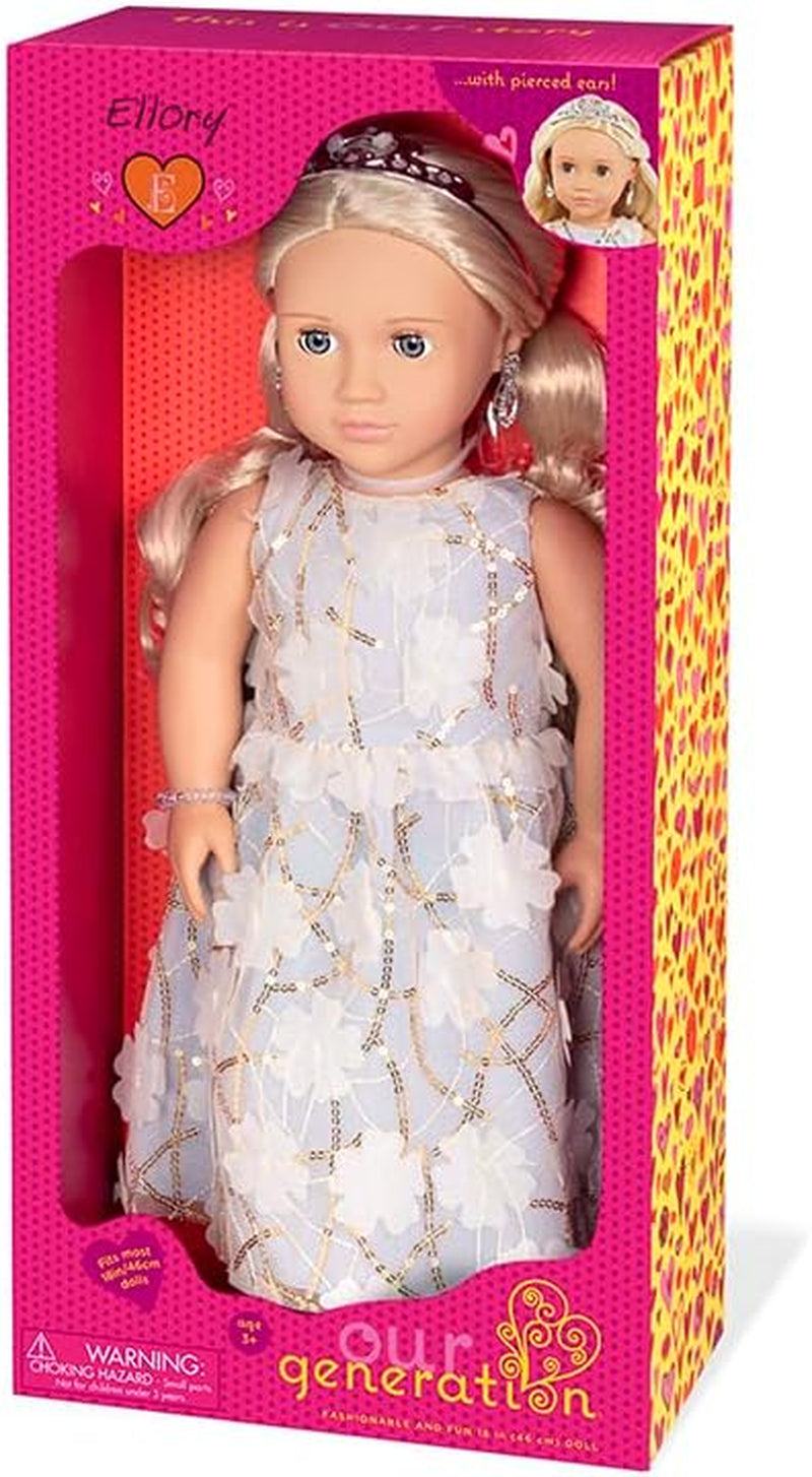 Our Generation - Ellory - 46 cm-Puppe mit geblümtem Kleid - Blondes Haar & Blaue Augen - Schmuck-Accessoires - Vorgetäuschtes Spiel - Spielzeug für Kinder ab 3 Jahren