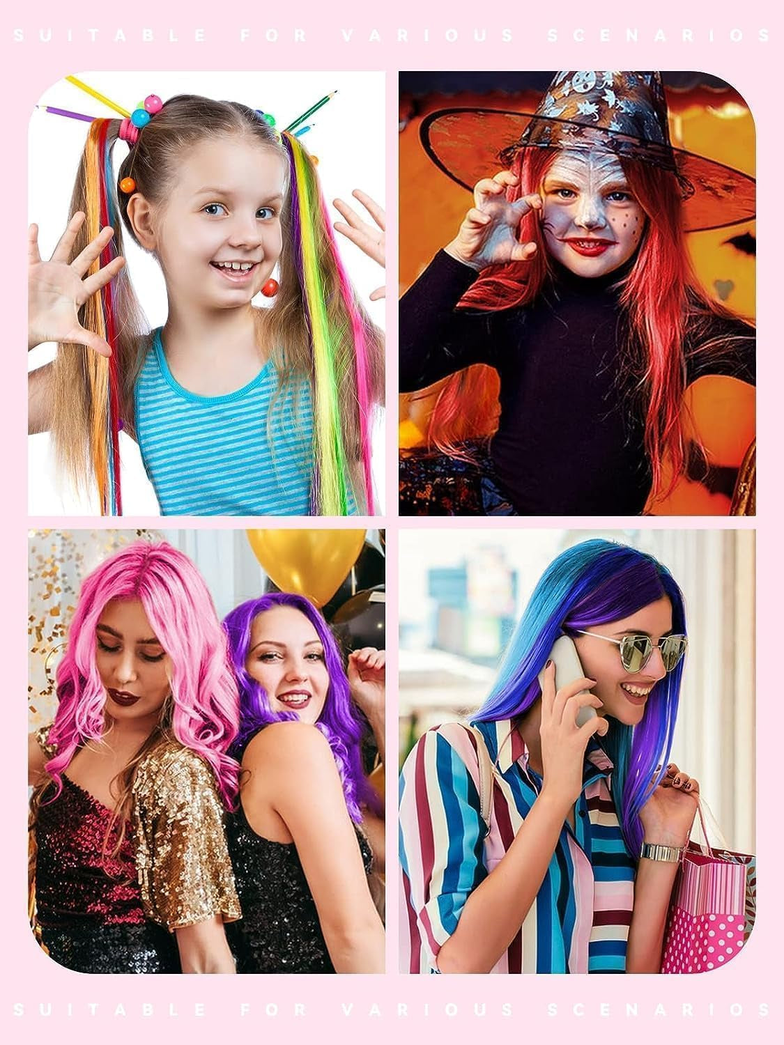 Kalolary 10PCS Peigne à Craie pour Cheveux, Teinture Capillaire Temporaire Lavable Peigne à Craie pour Cheveux Couleur Non Toxique pour Filles DIY Cosplay Carnaval Noël Saint Valentin Fêtes d'anniversaire Teinture pour Cheveux Naty Shop