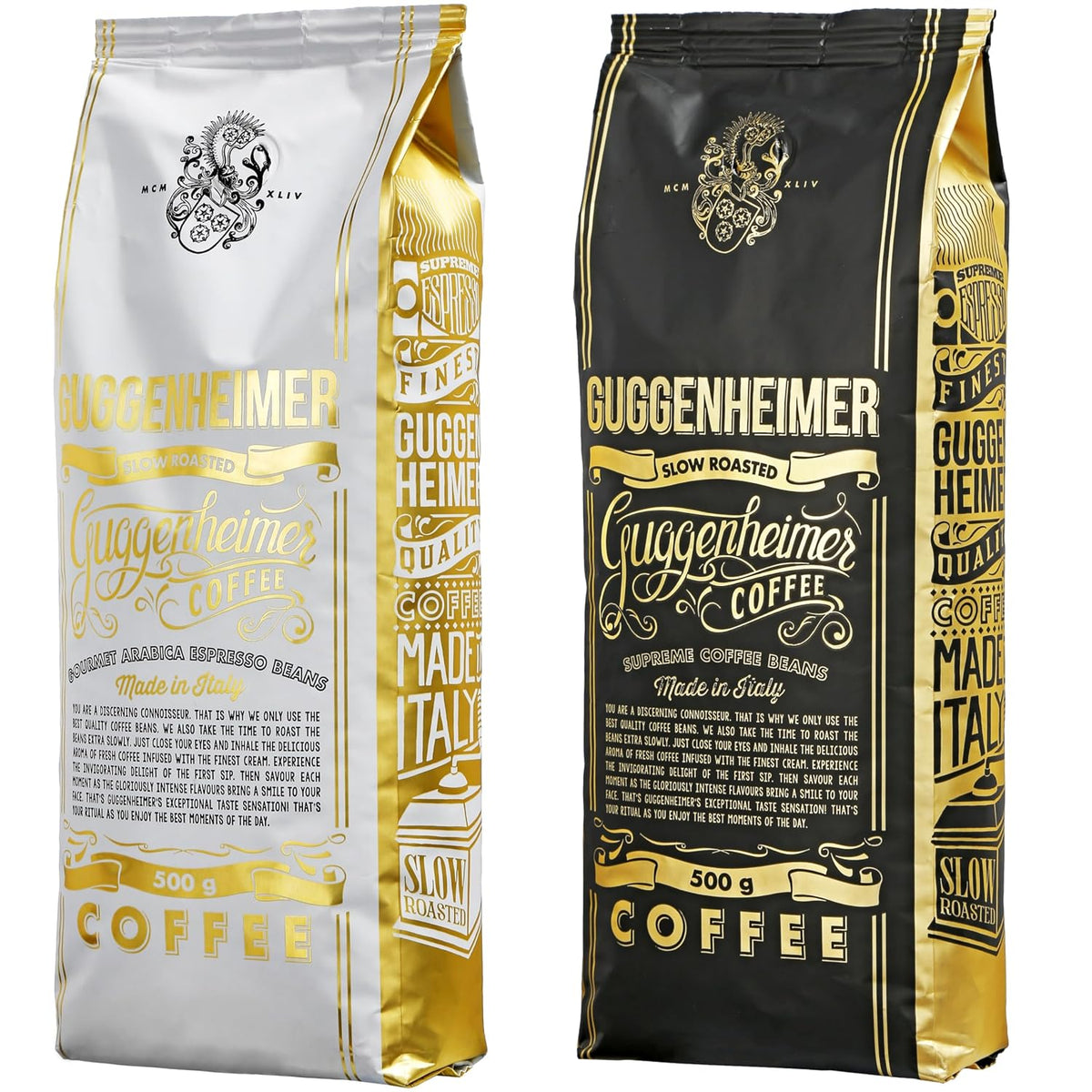 | Echantillon de café en grains 1 kg | Suprême 500g et Arabica Gourmand 500g | Faible acidité | Crème fine | Le meilleur expresso pour machines entièrement automatiques | Coffret dégustation de café